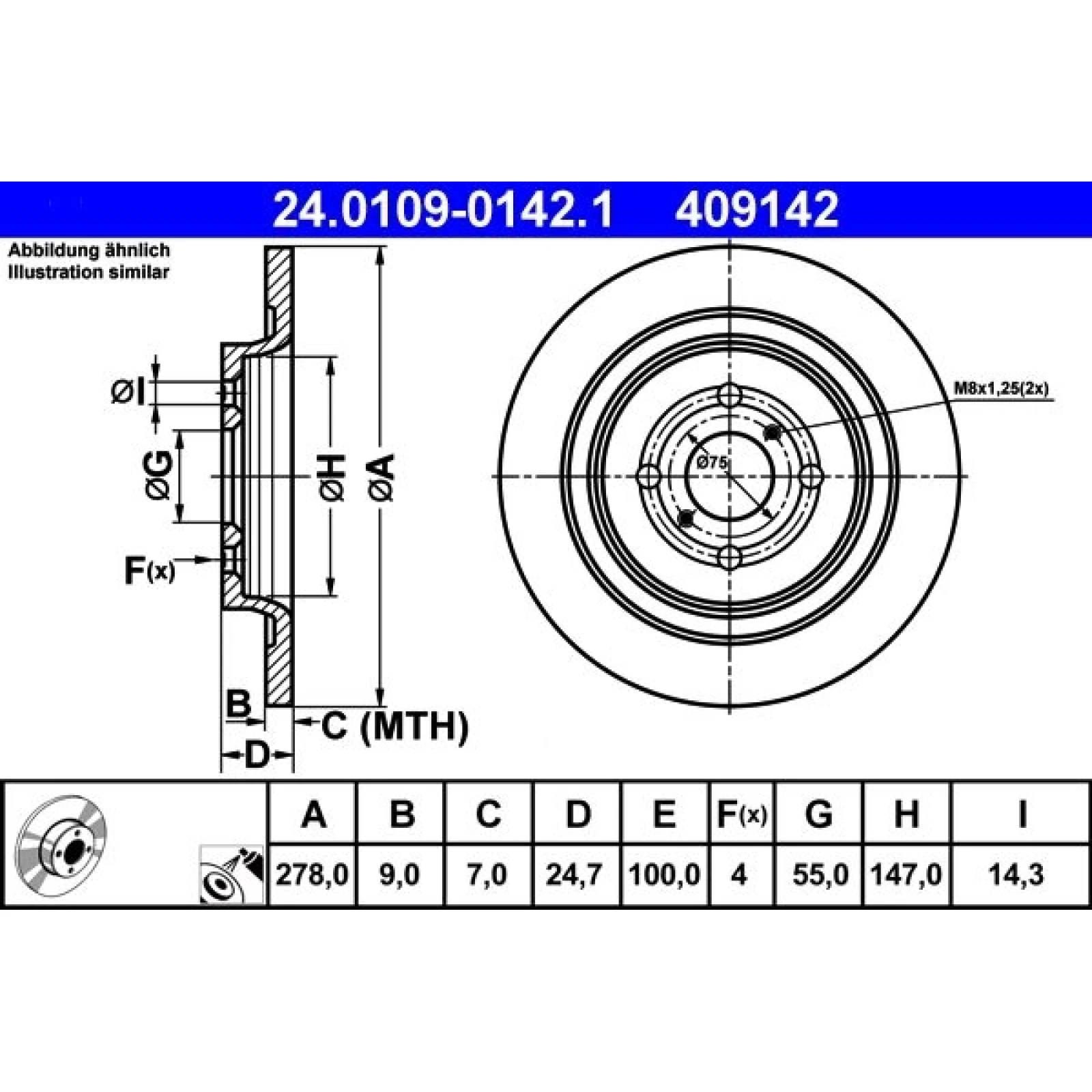 Bremsscheibe Toyota T. Yaris 1.0-1.5 05 24.0109-0142.1