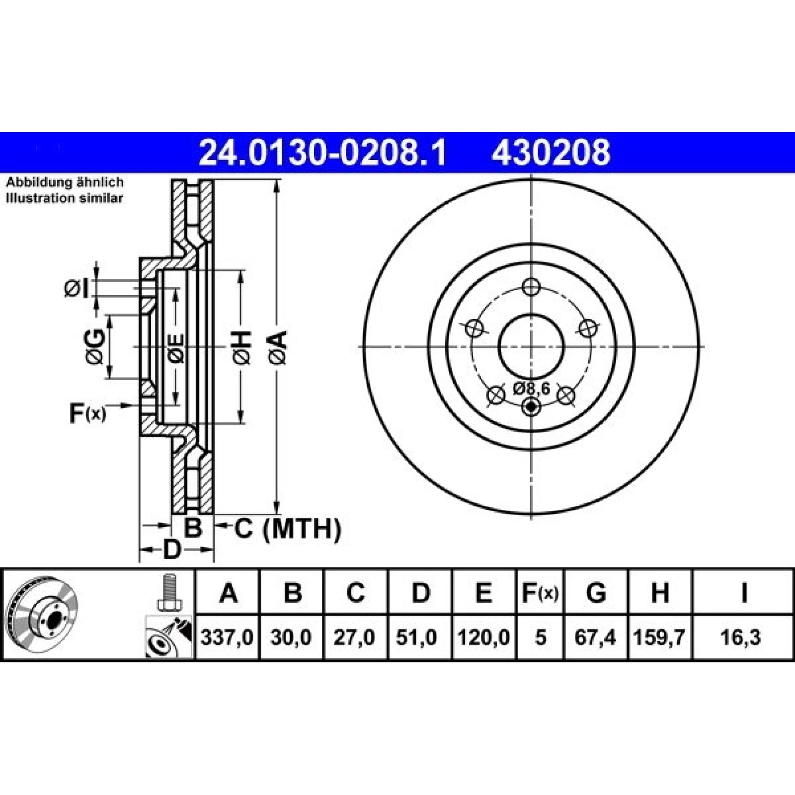ATE Bremsscheibe 24.0130-0208.1