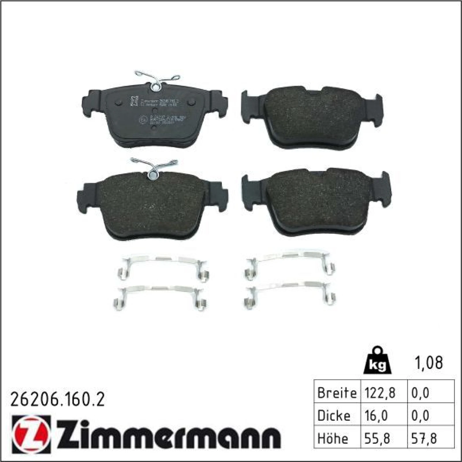 ZIMMERMANN Bremsbelagsatz, Scheibenbremse 26206.160.2