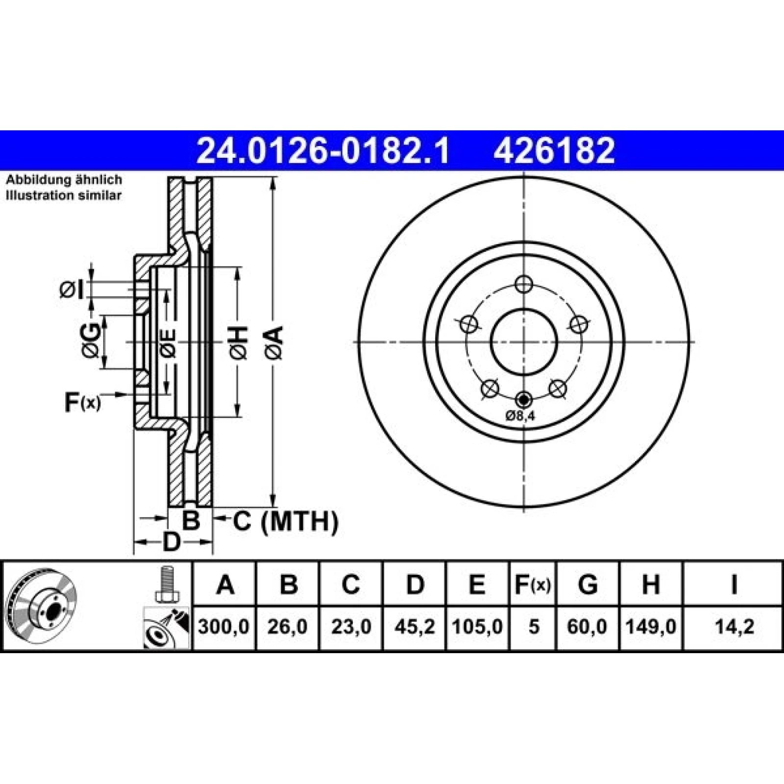 ATE Bremsscheibe Opel Vorderachse Mokka 12 24.0126-0182.1
