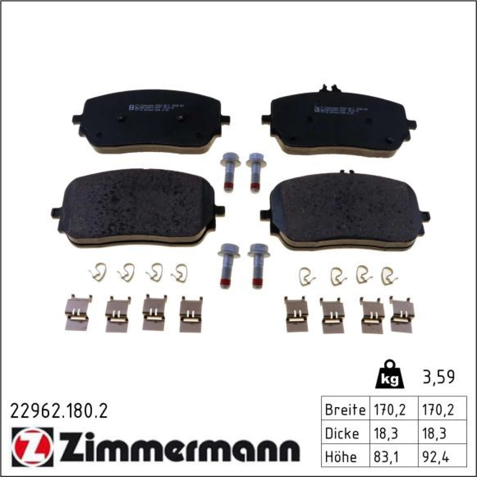 ZIMMERMANN Bremsbelagsatz, Scheibenbremse 22962.180.2
