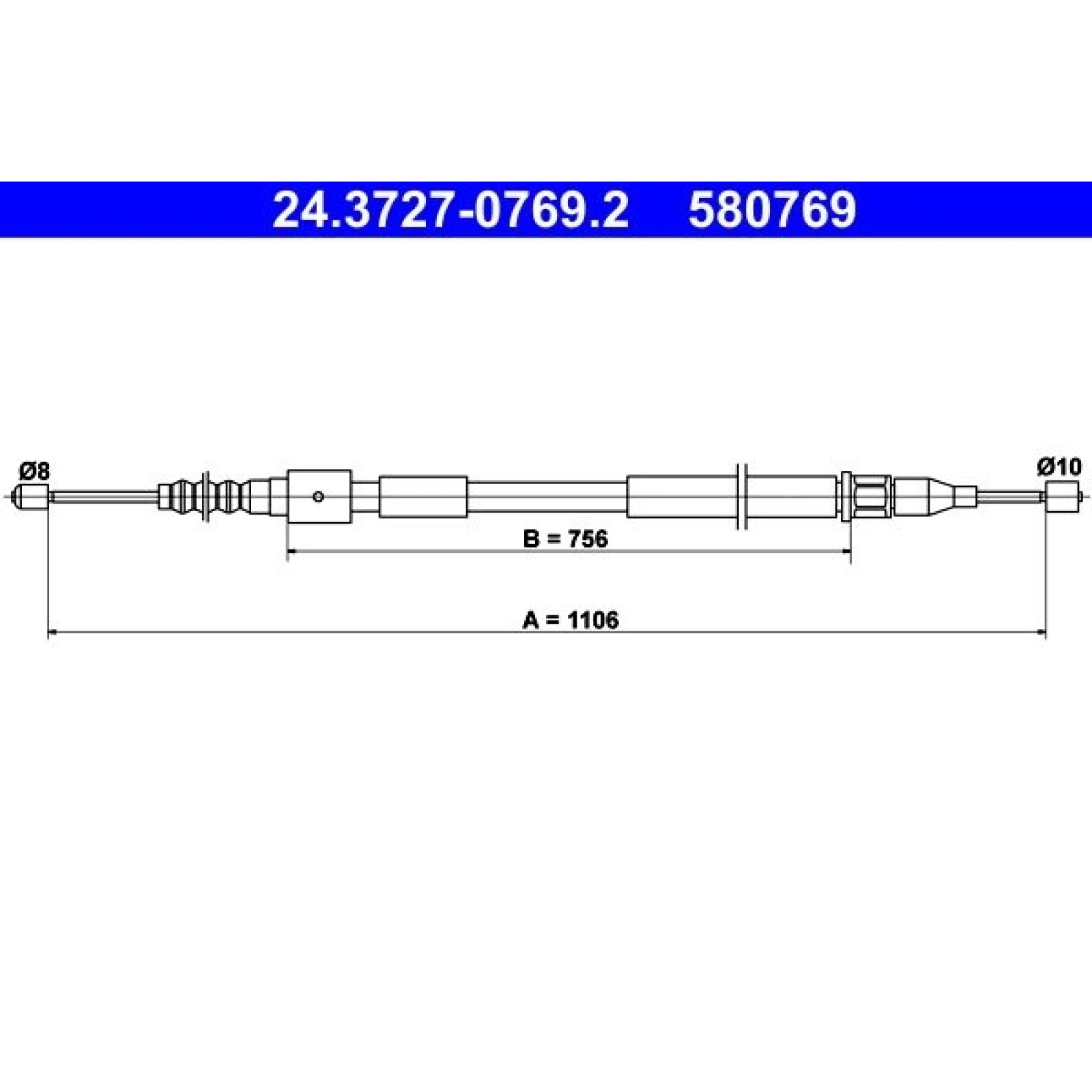 ATE Handbremsseil Seilzug Festellbremse 24.3727-0769.2