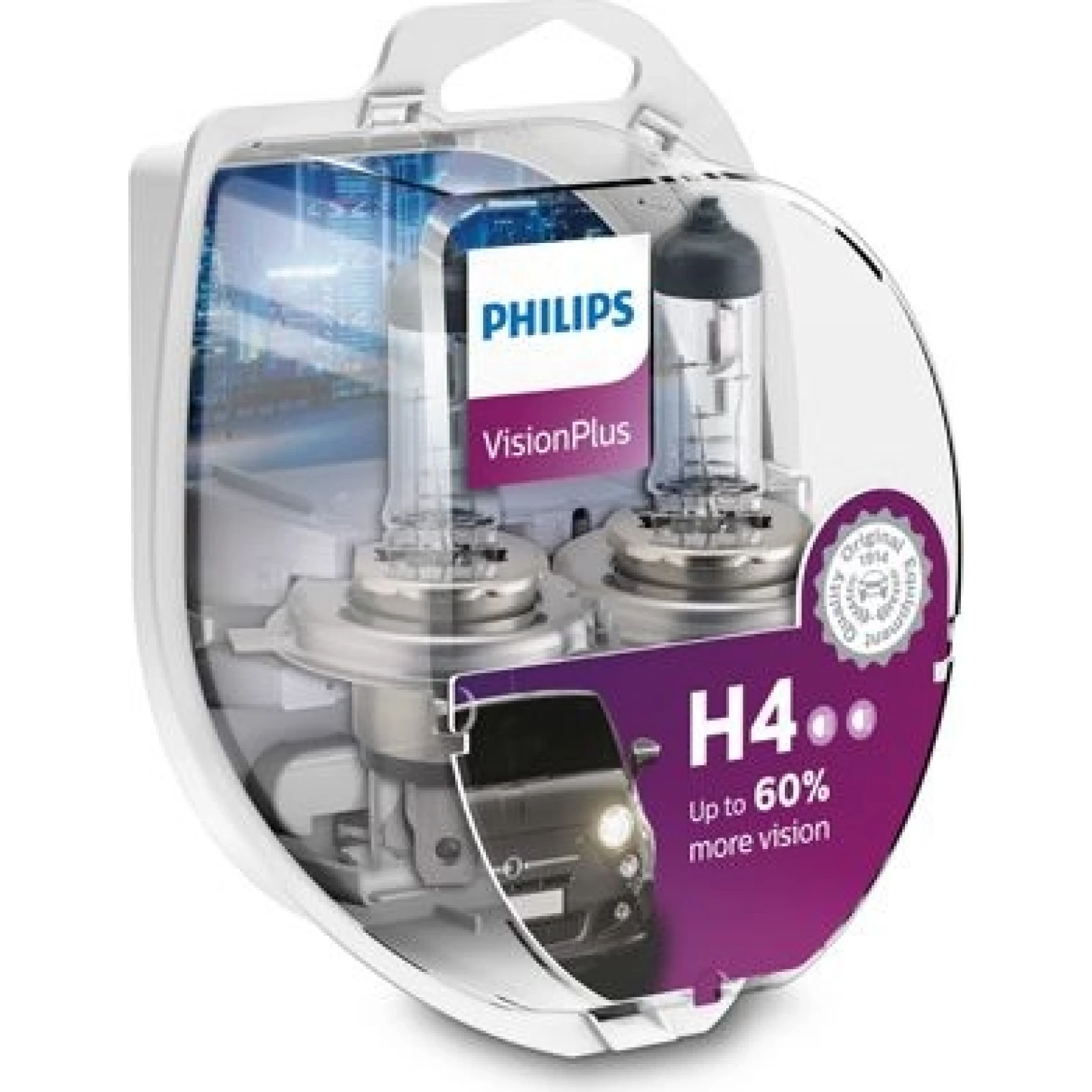 PHILIPS H4 Halogenlampe VisionPlus 12 V 60/55 W P43t-38 +60%, 2 Stück - 12342VPS2 - l
