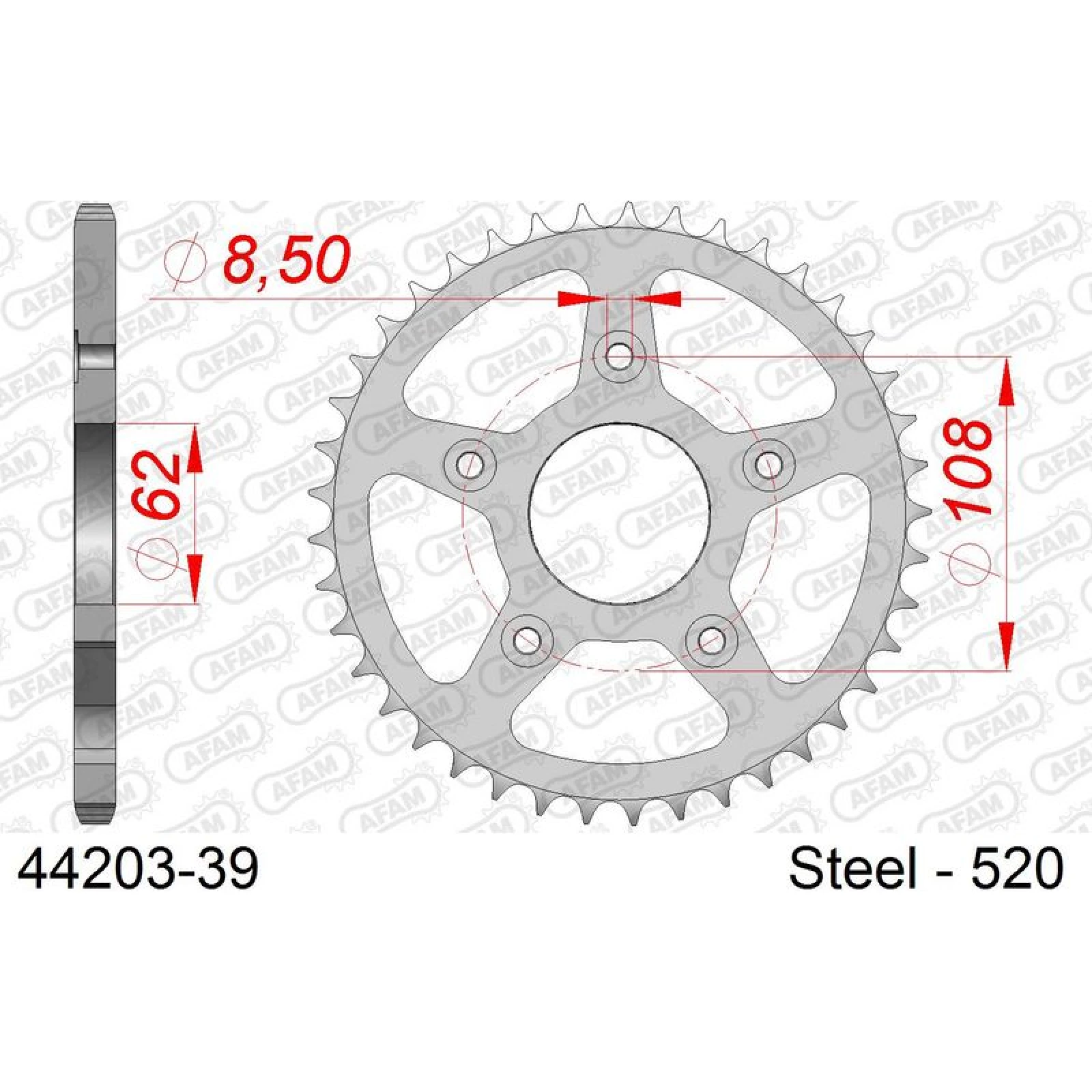AFAM Kettenrad STAHL 39 Zähne 44203-39