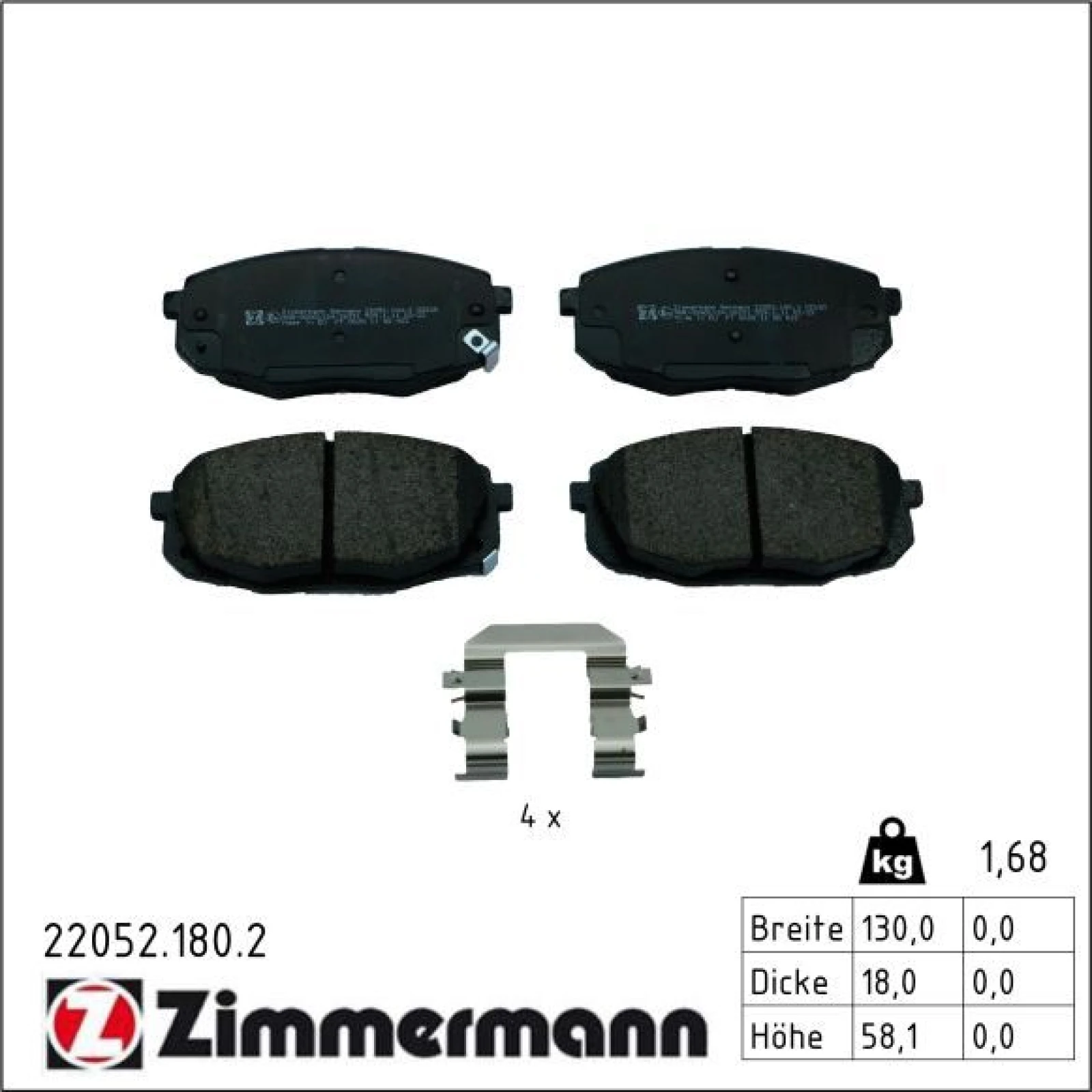 ZIMMERMANN Bremsbelagsatz, Scheibenbremse 22052.180.2