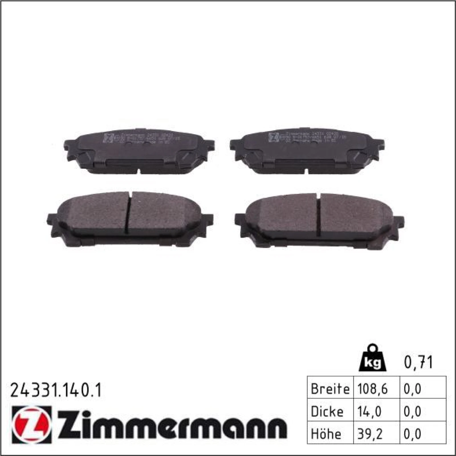 ZIMMERMANN Bremsbeläge 24331.140.1