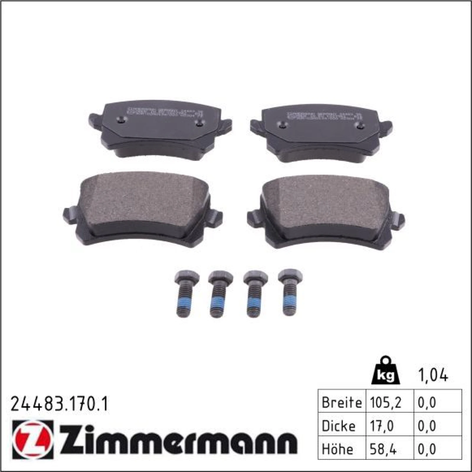 ZIMMERMANN Bremsbelagsatz, Scheibenbremse 24483.170.1