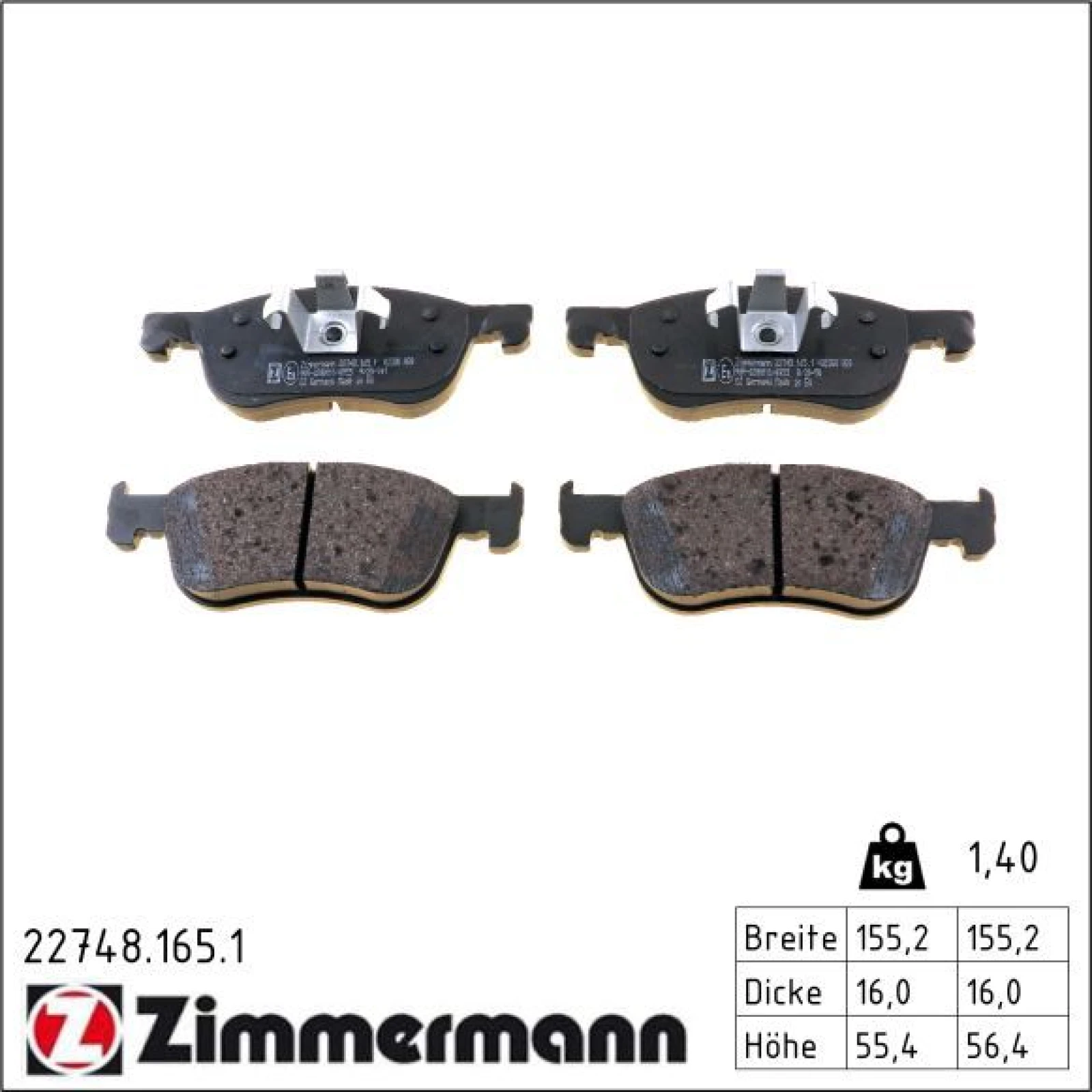 ZIMMERMANN Bremsbelagsatz, Scheibenbremse 22748.165.1