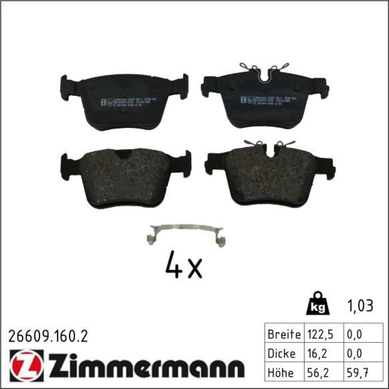 ZIMMERMANN Bremsbelagsatz, Scheibenbremse 26609.160.2