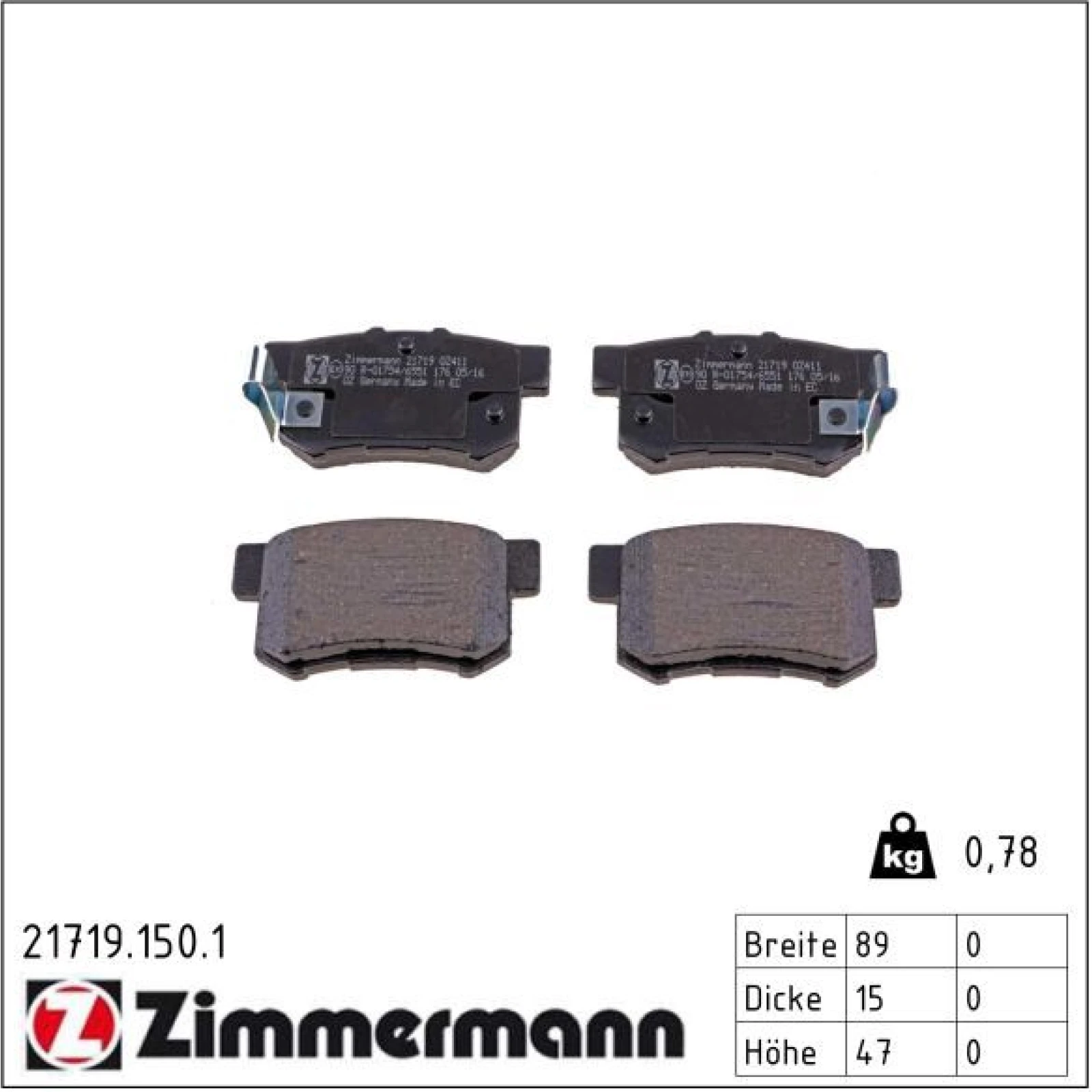 ZIMMERMANN Bremsbeläge 21719.150.1