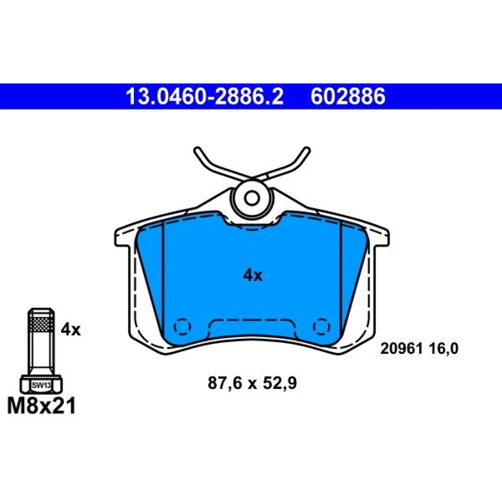 Bremsbelagsatz Vw T. Golf/Vento/Passat/Polo/A4/A6/Renault 88-05 13.0460-2886.2