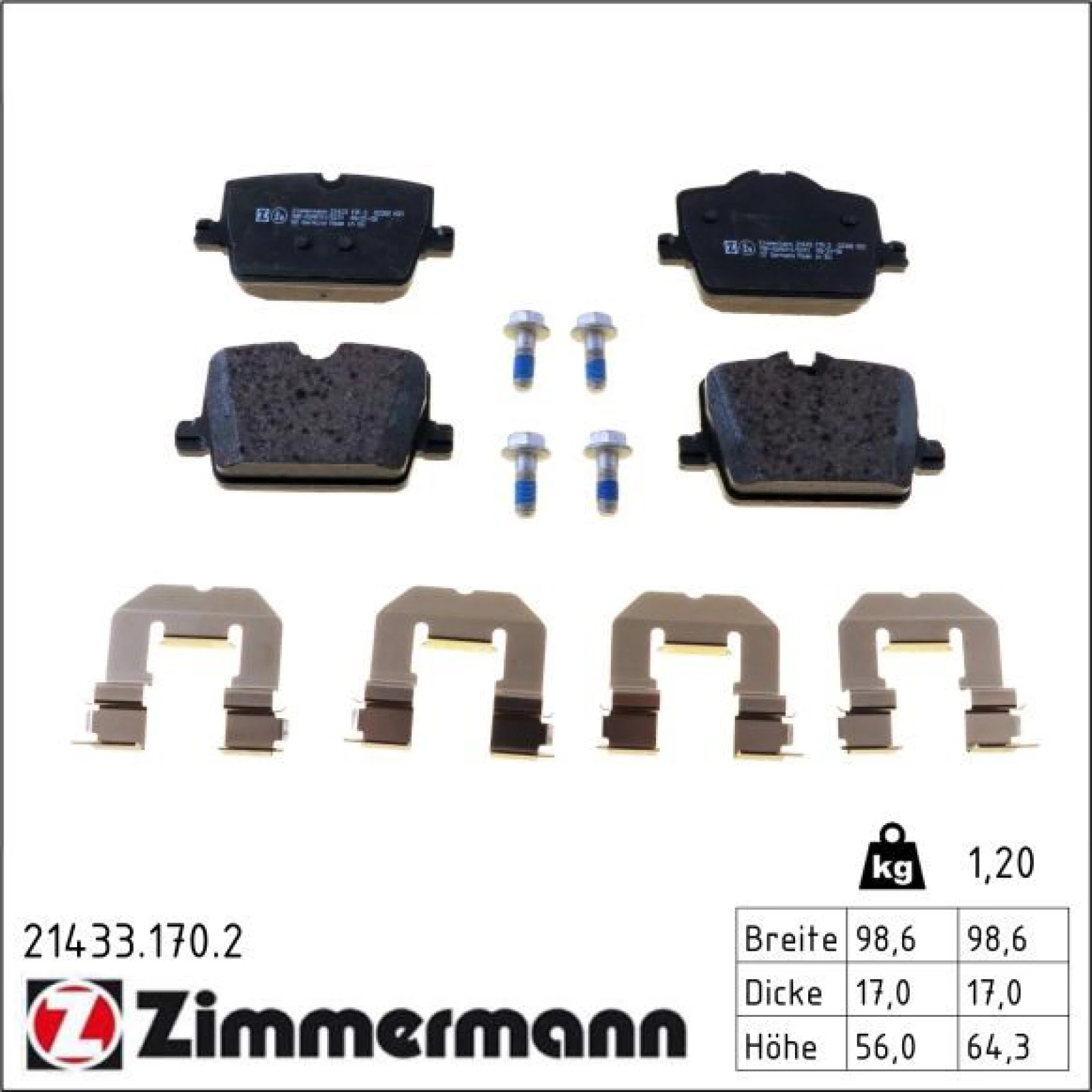ZIMMERMANN Bremsbelagsatz, Scheibenbremse 21433.170.2