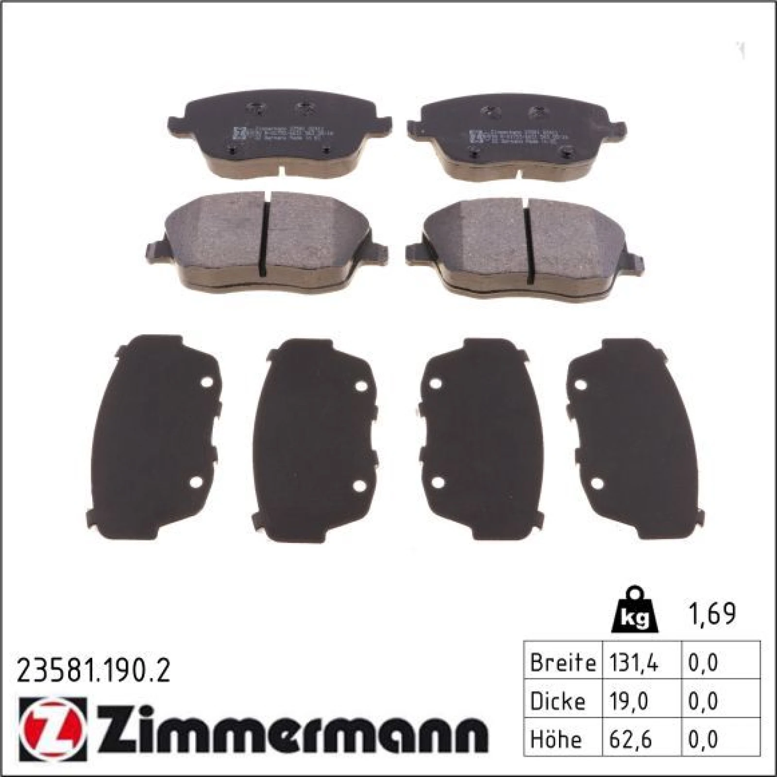 ZIMMERMANN Bremsbeläge 23581.190.2