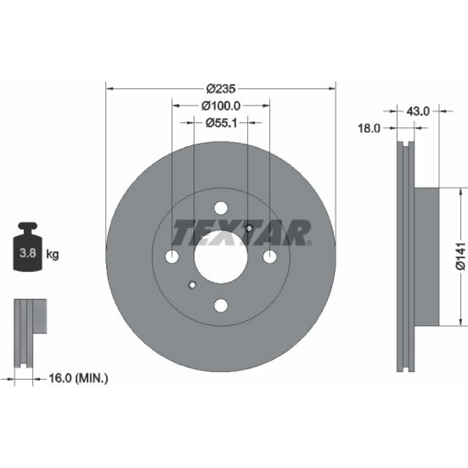 BREMSSCHEIBE TOYOTA P. YARIS 99-05 235MM Z TY U B BNY 92103603