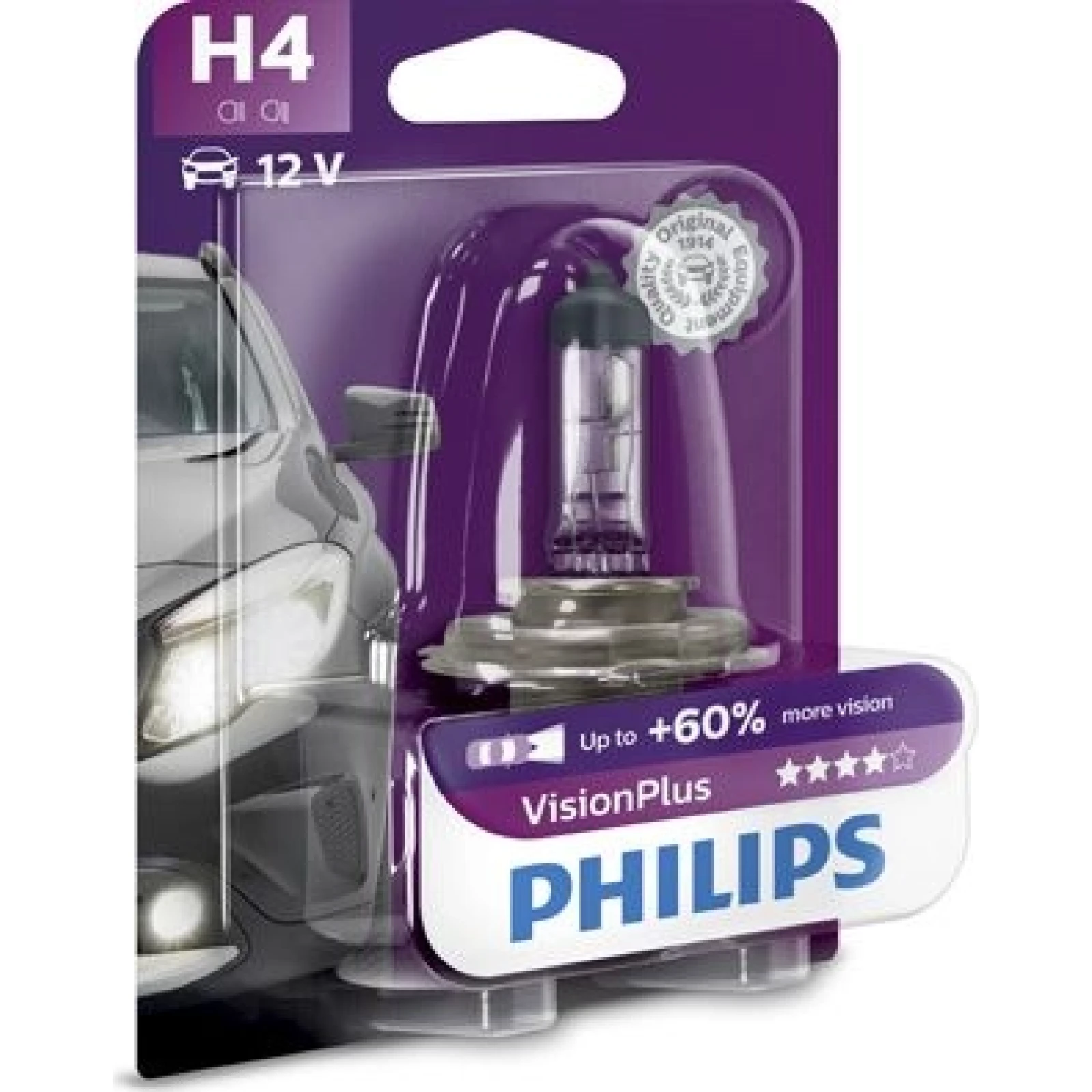 H4 12V 60/55W P43t Vision Plus +60% 1 St. Blister Philips 12342VPB1