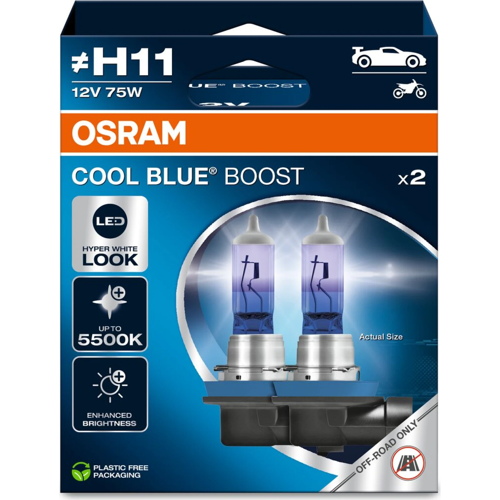 Osram H11 12V 75W PGJ19-2 COOL BLUE BOOST 5500K 2St. - (NO ECE) 62211CBB-2HB