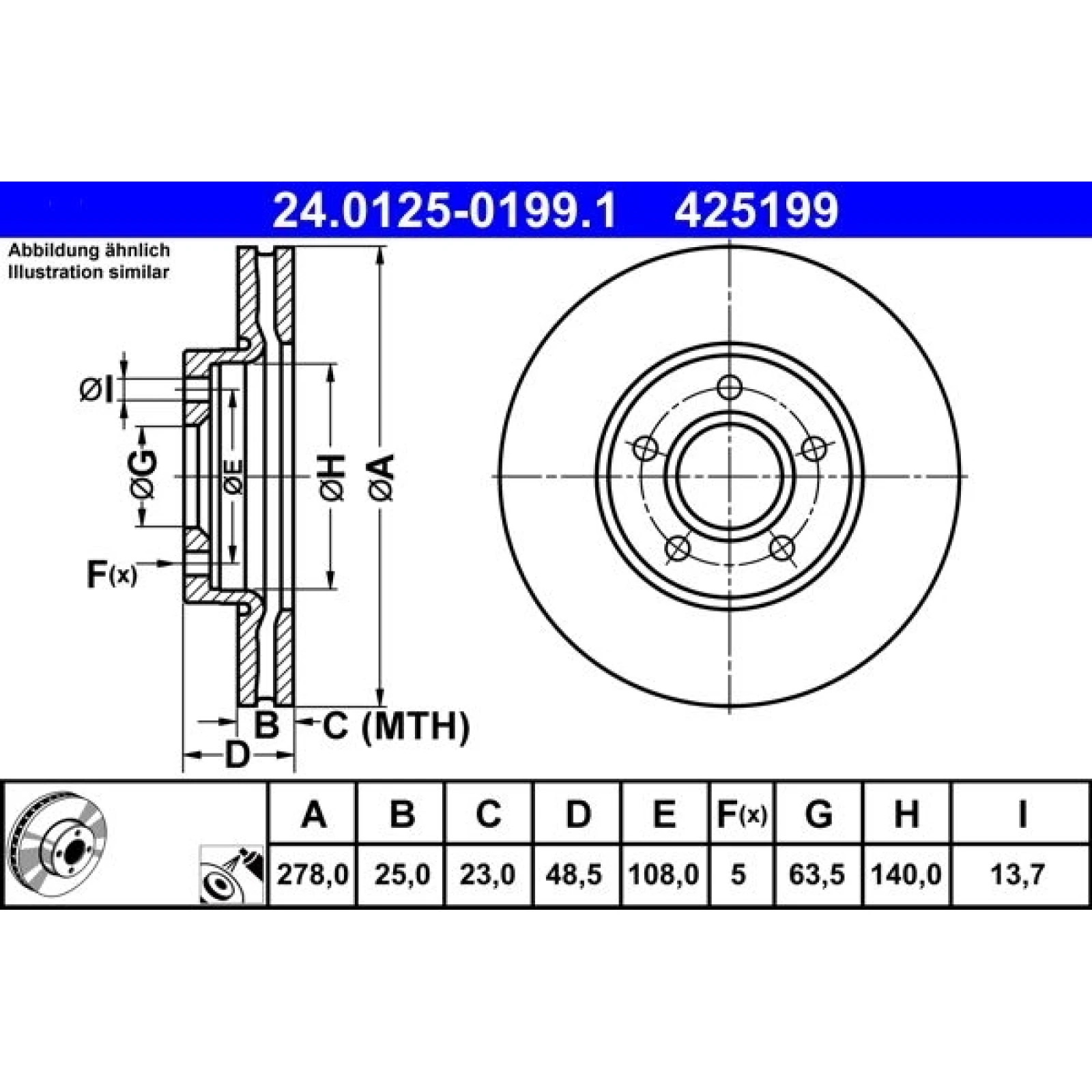 ATE Bremsscheibe Ford Vorderachse C-Max/Focus 10 24.0125-0199.1