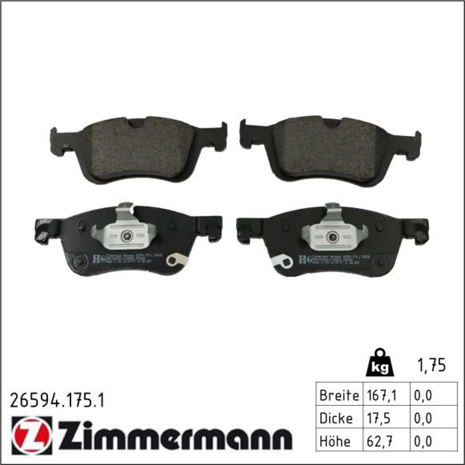 ZIMMERMANN Bremsbelagsatz, Scheibenbremse 26594.175.1