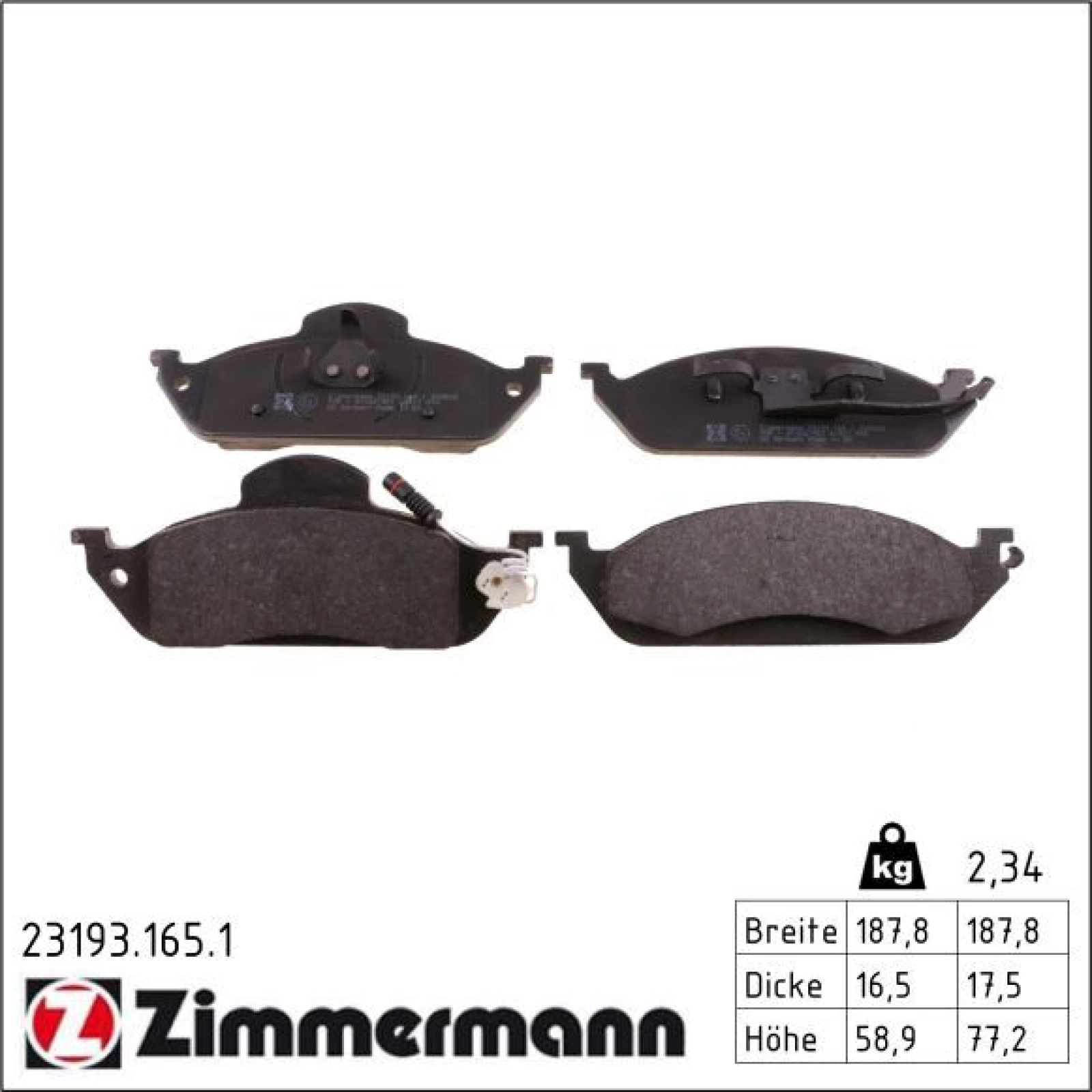 ZIMMERMANN Bremsbeläge 23193.165.1