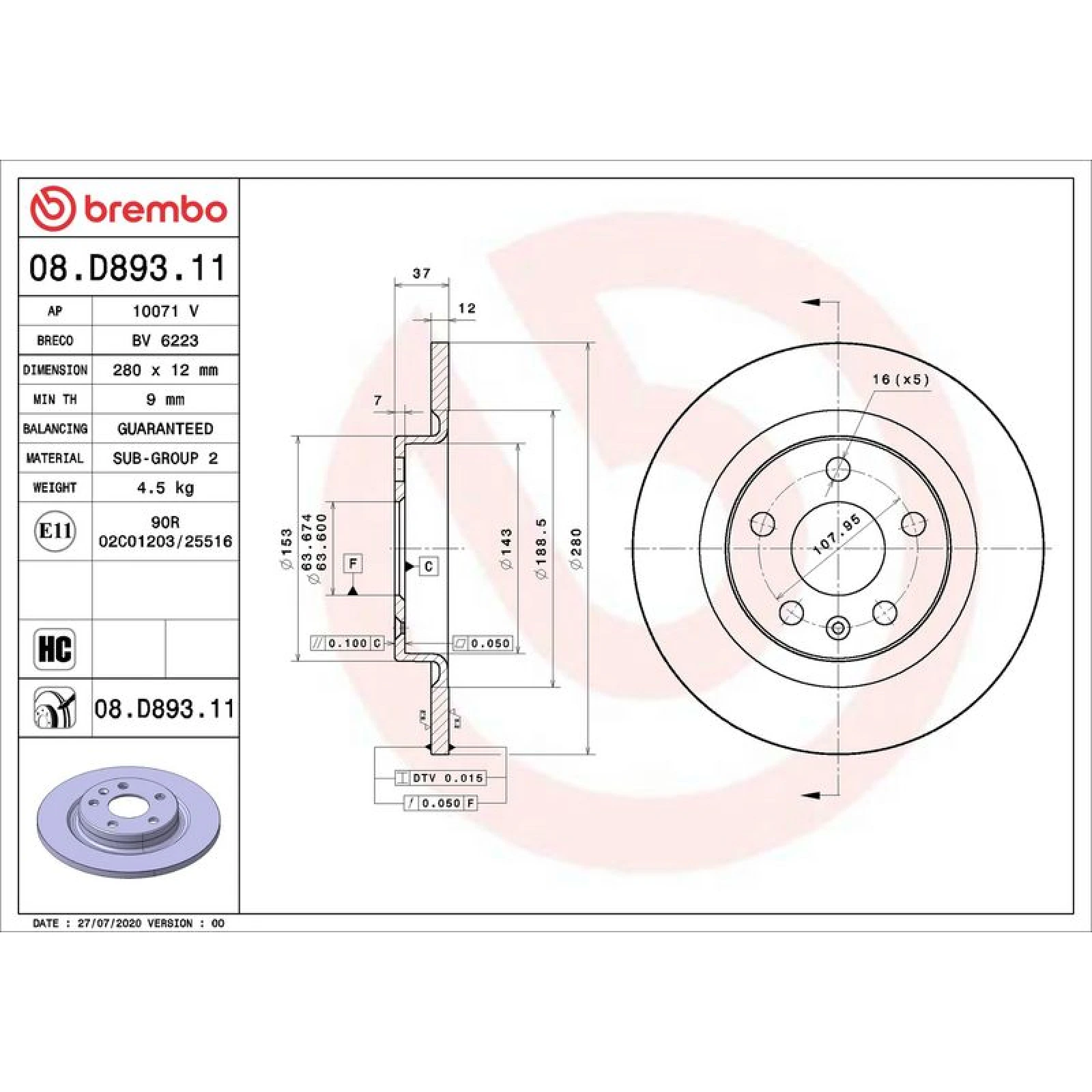 Bremsscheibe HA 08.D893.11