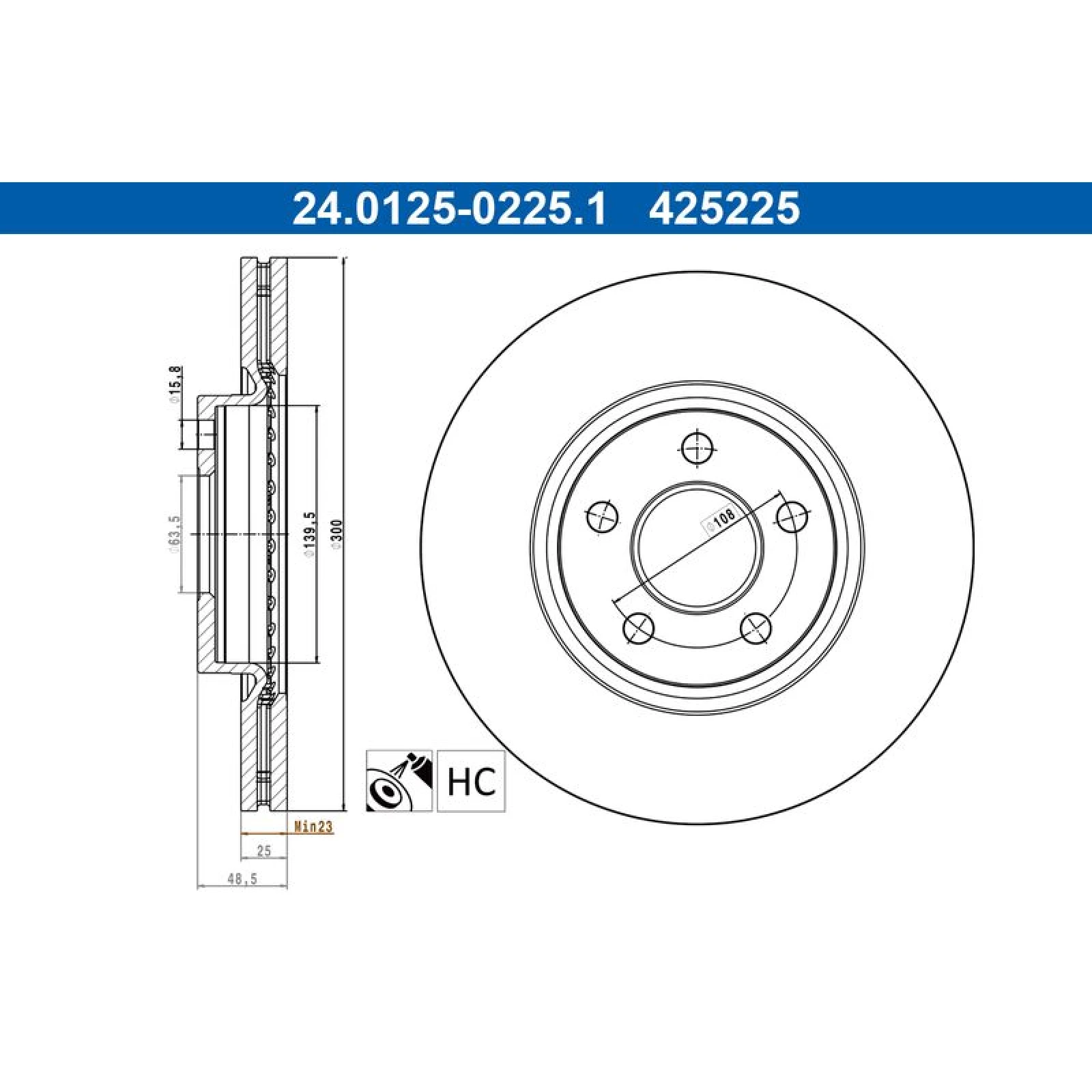 ATE Bremsscheibe 24.0125-0225.1