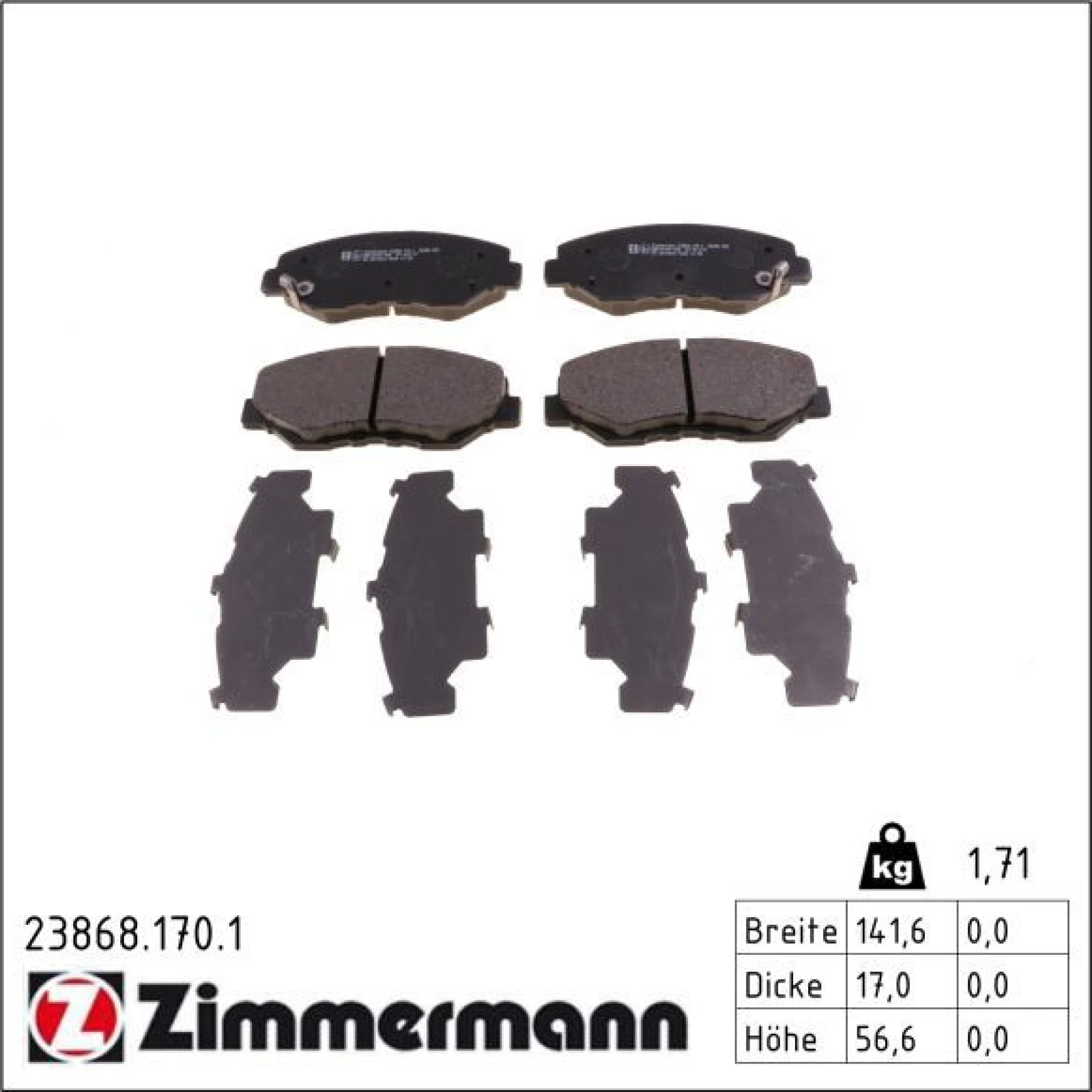ZIMMERMANN Bremsbeläge 23868.170.1
