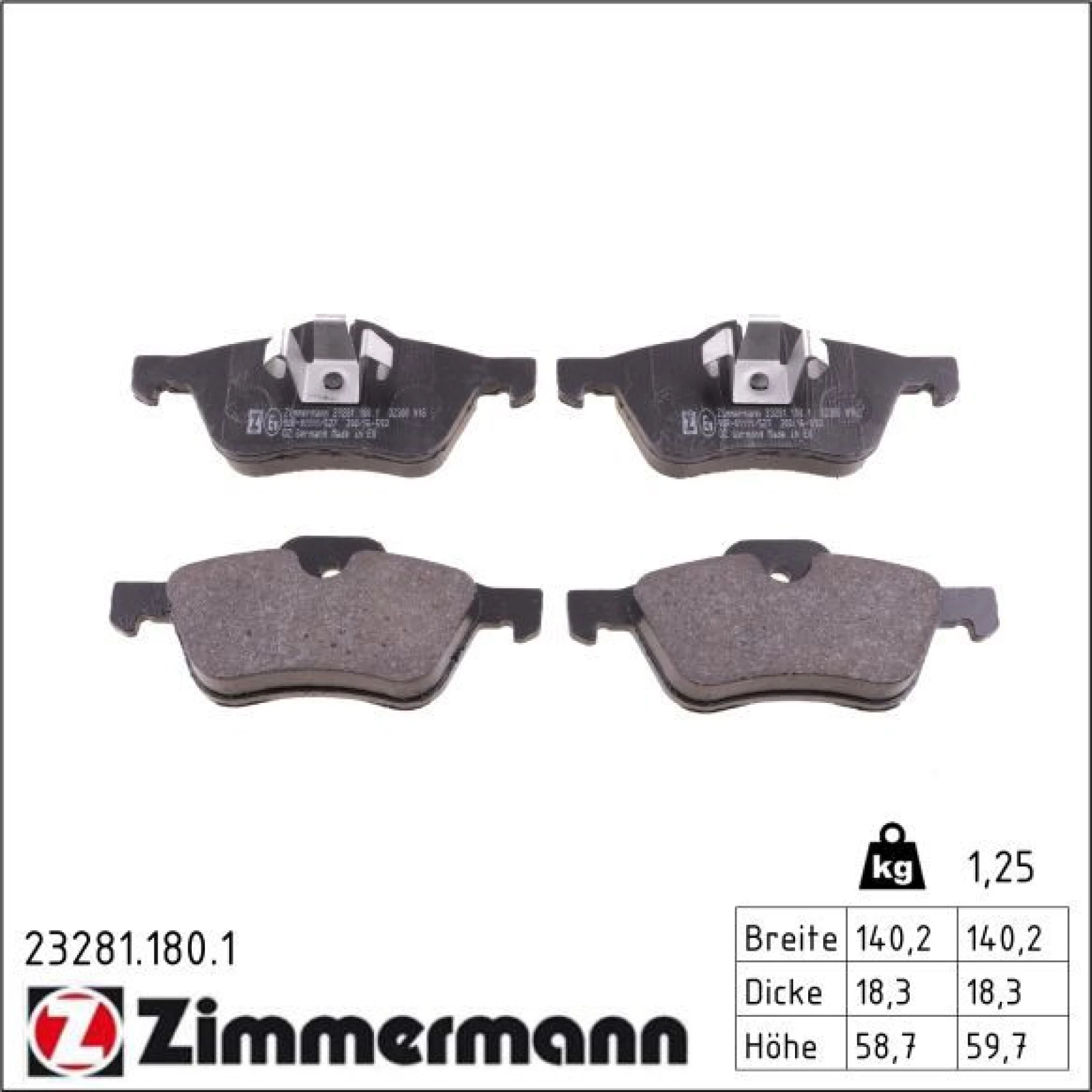 ZIMMERMANN Bremsbeläge 23281.180.1