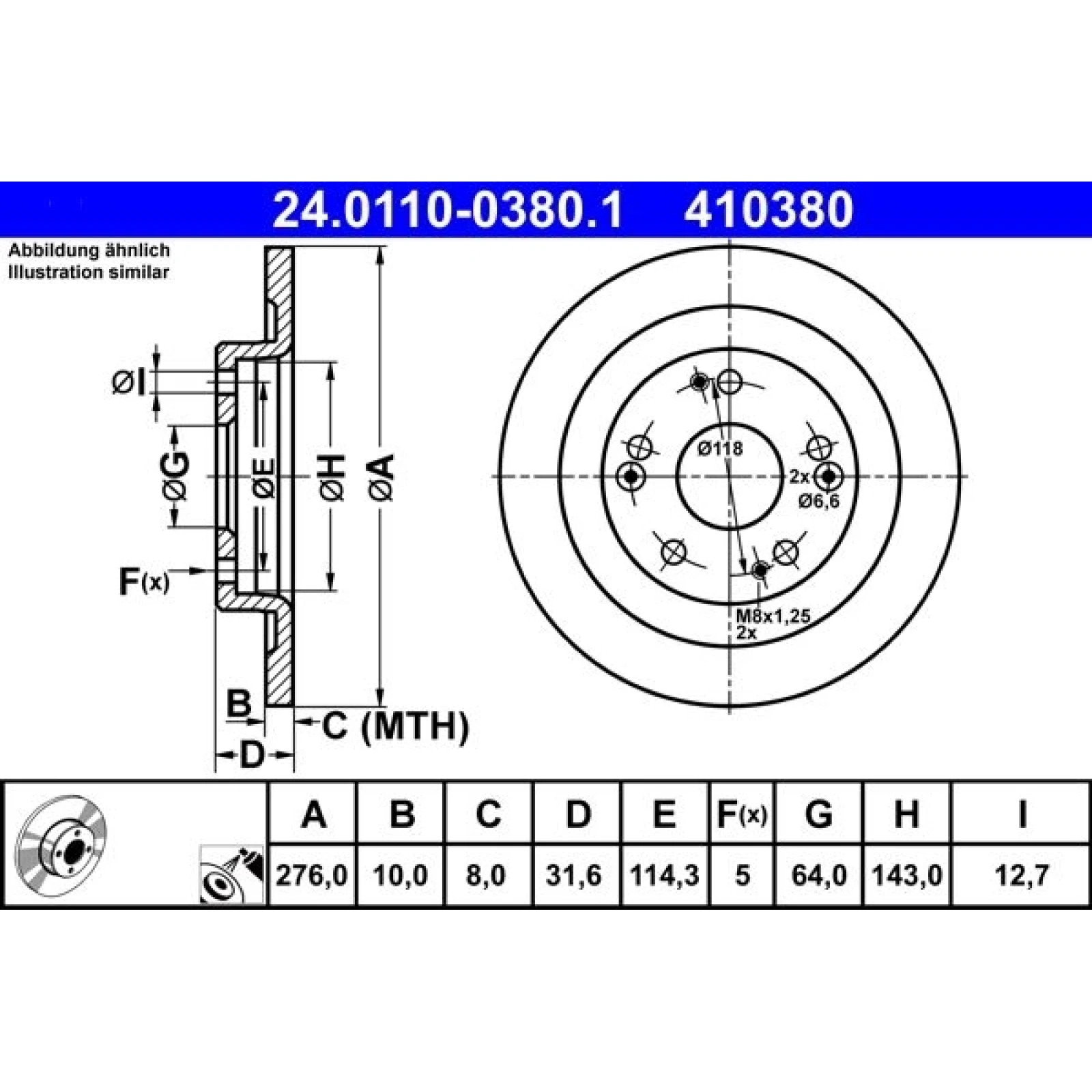 Bremsscheibe Honda T. Civic 1.4-2.2 I-Dtec 12 24.0110-0380.1