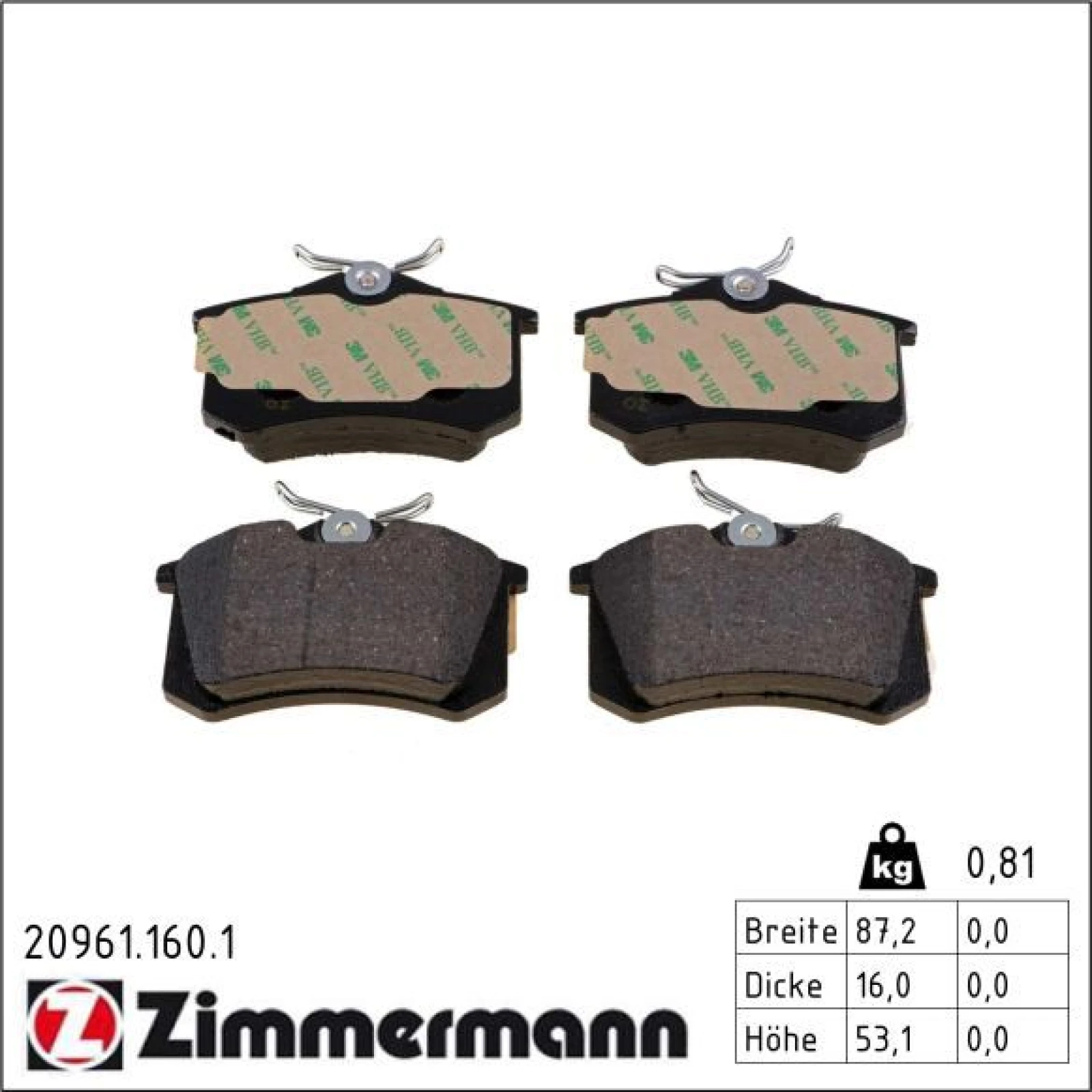 ZIMMERMANN Bremsbeläge 20961.160.1