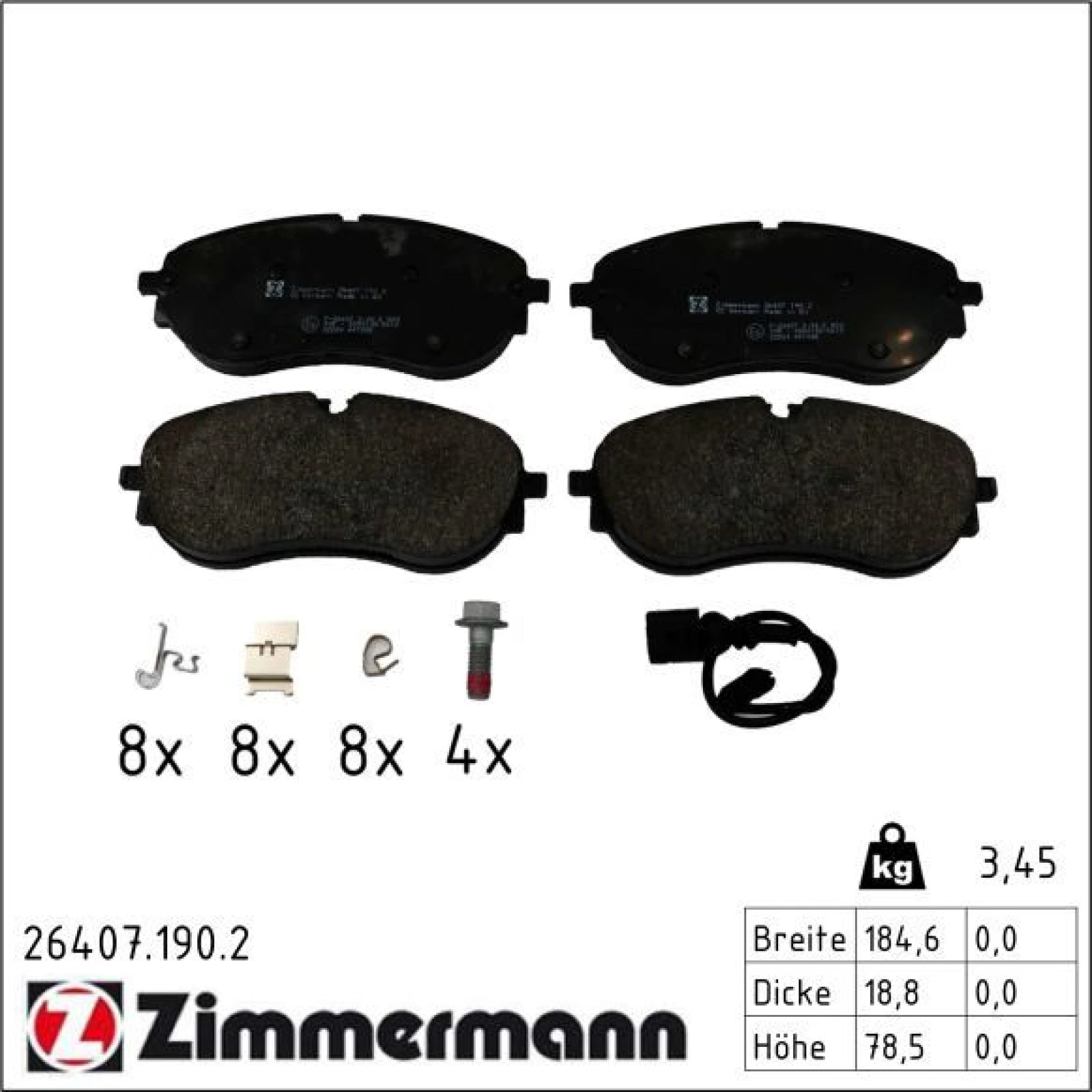 ZIMMERMANN Bremsbelagsatz, Scheibenbremse 26407.190.2