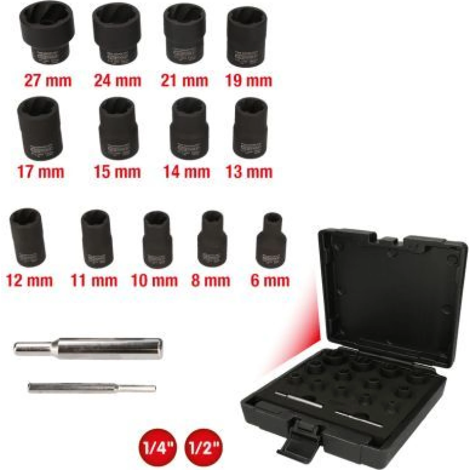 KS TOOLS 1/4 +1/2 Spiralprofil-Steckschlüsselsatz, 15-teilig 913.1460