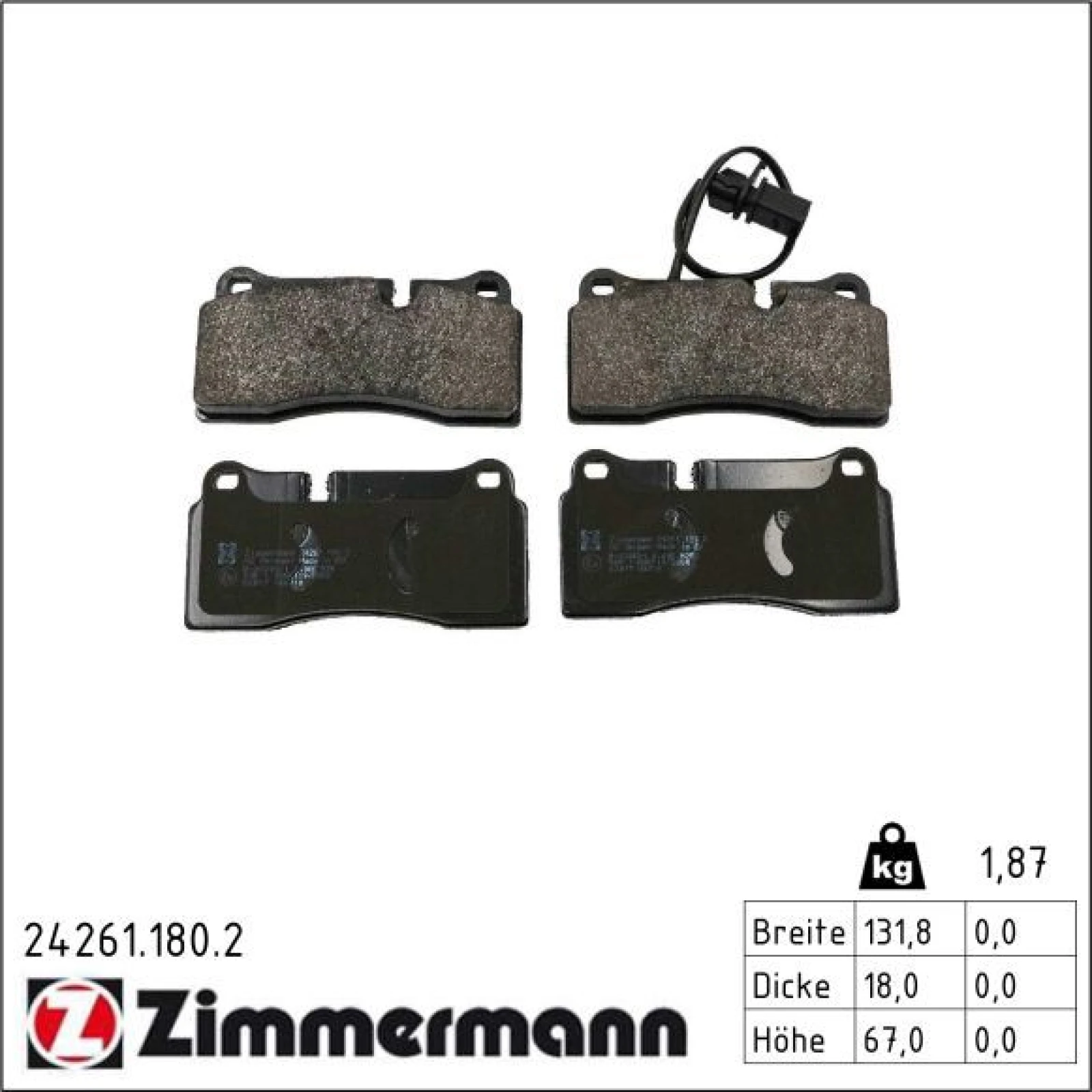 ZIMMERMANN Bremsbelagsatz, Scheibenbremse 24261.180.2