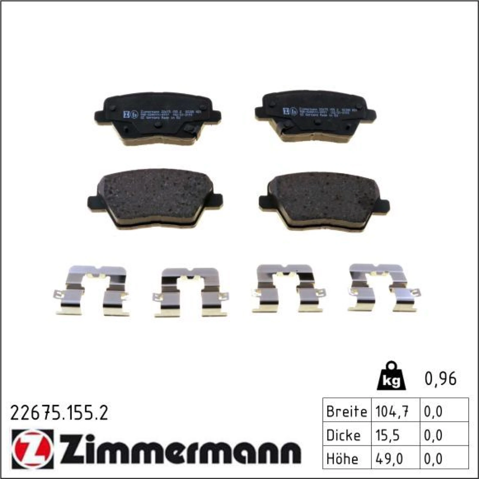 ZIMMERMANN Bremsbelagsatz, Scheibenbremse 22675.155.2