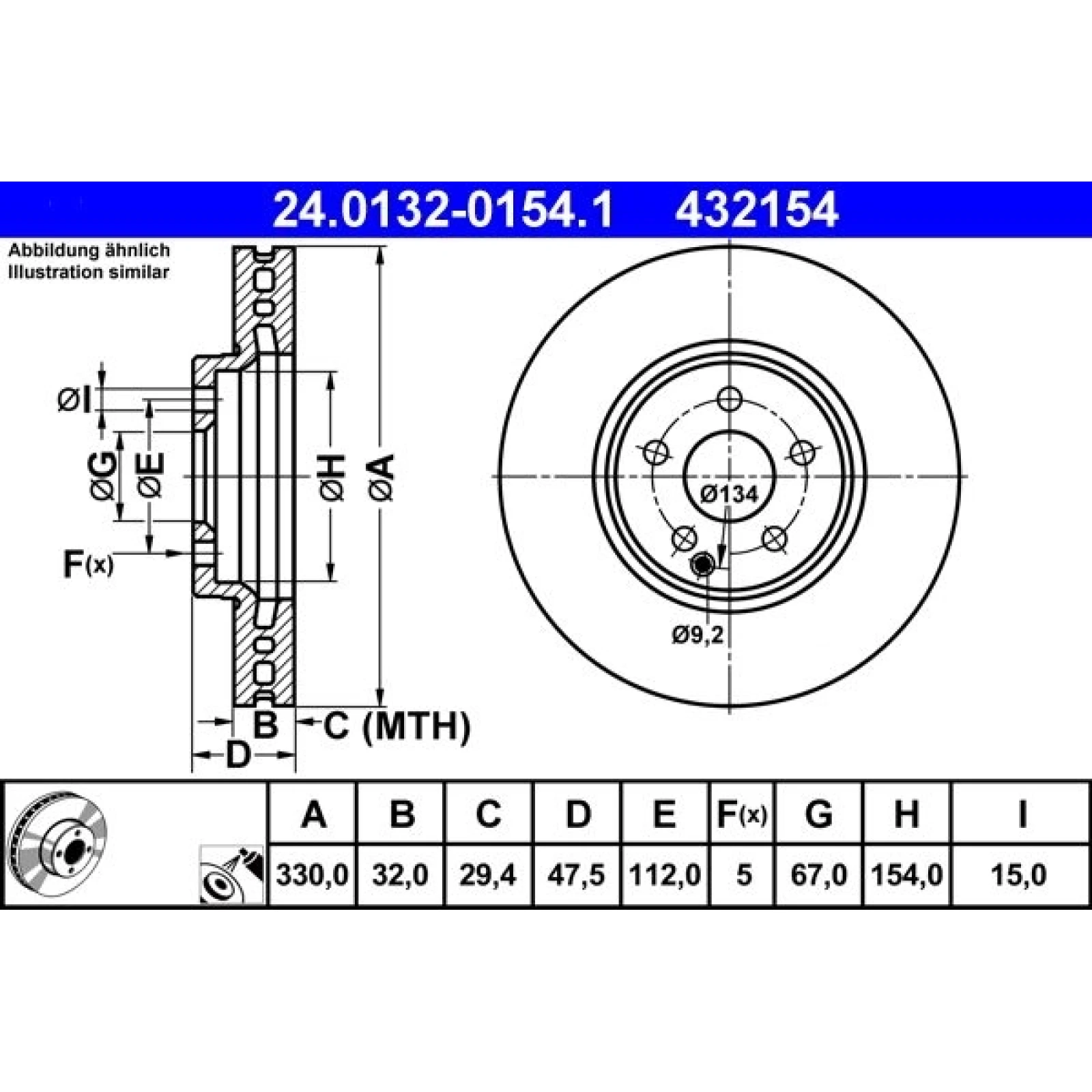 ATE Bremsscheibe Mercedes-Benz Vorderachse W211 5.0-5.5 4-Matic 03-09 24.0132-0154.1