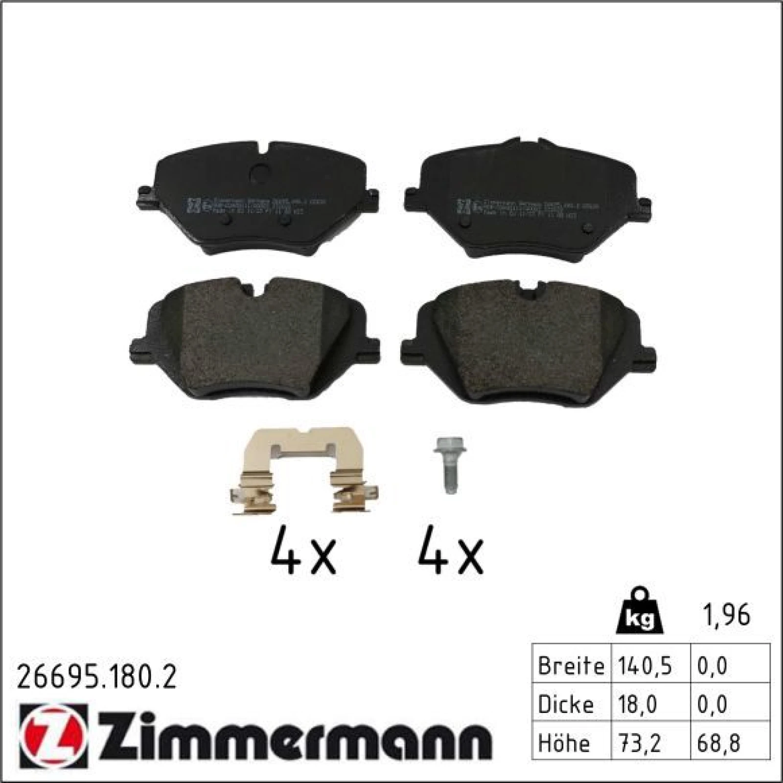 ZIMMERMANN Bremsbelagsatz, Scheibenbremse 26695.180.2