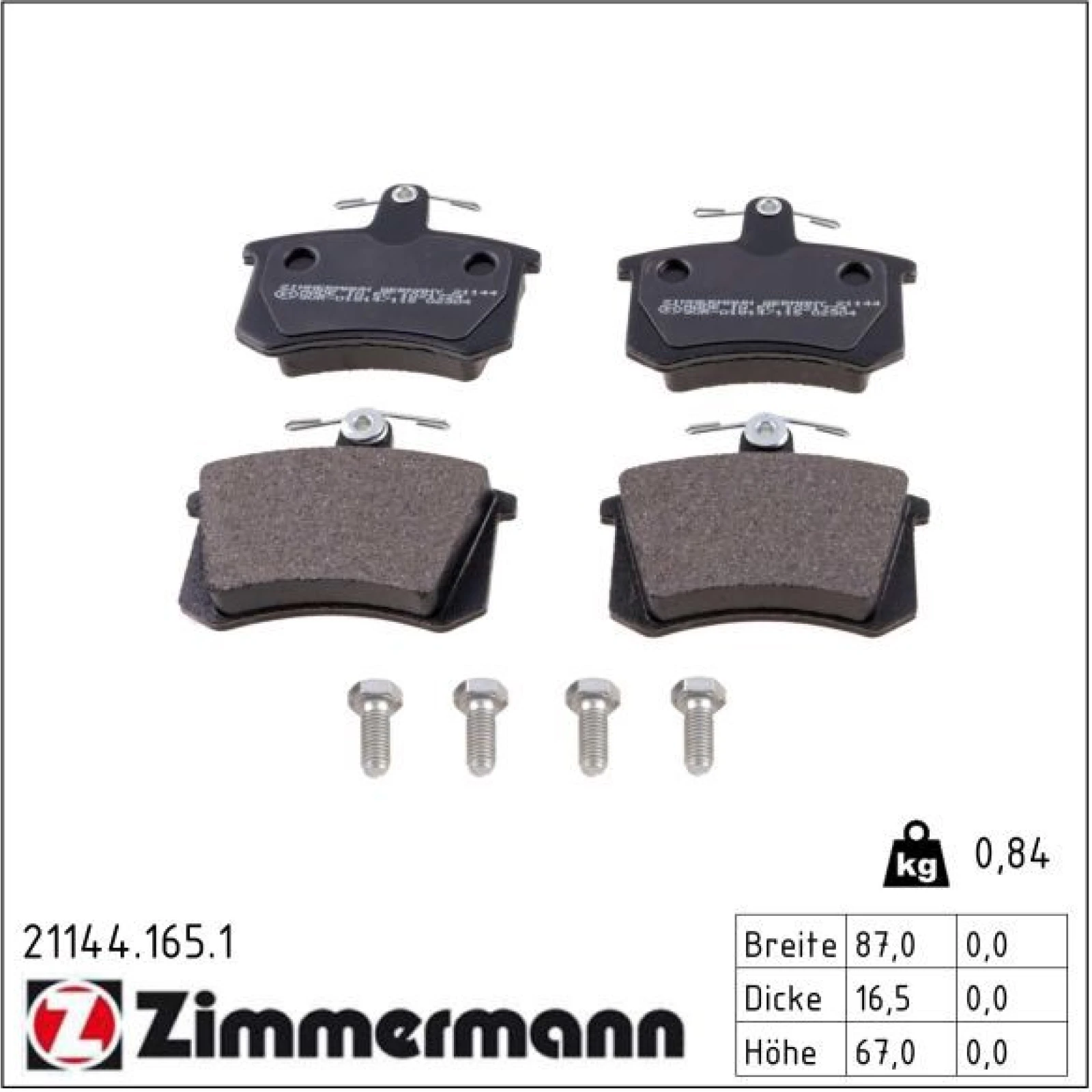 ZIMMERMANN Bremsbeläge 21144.165.1