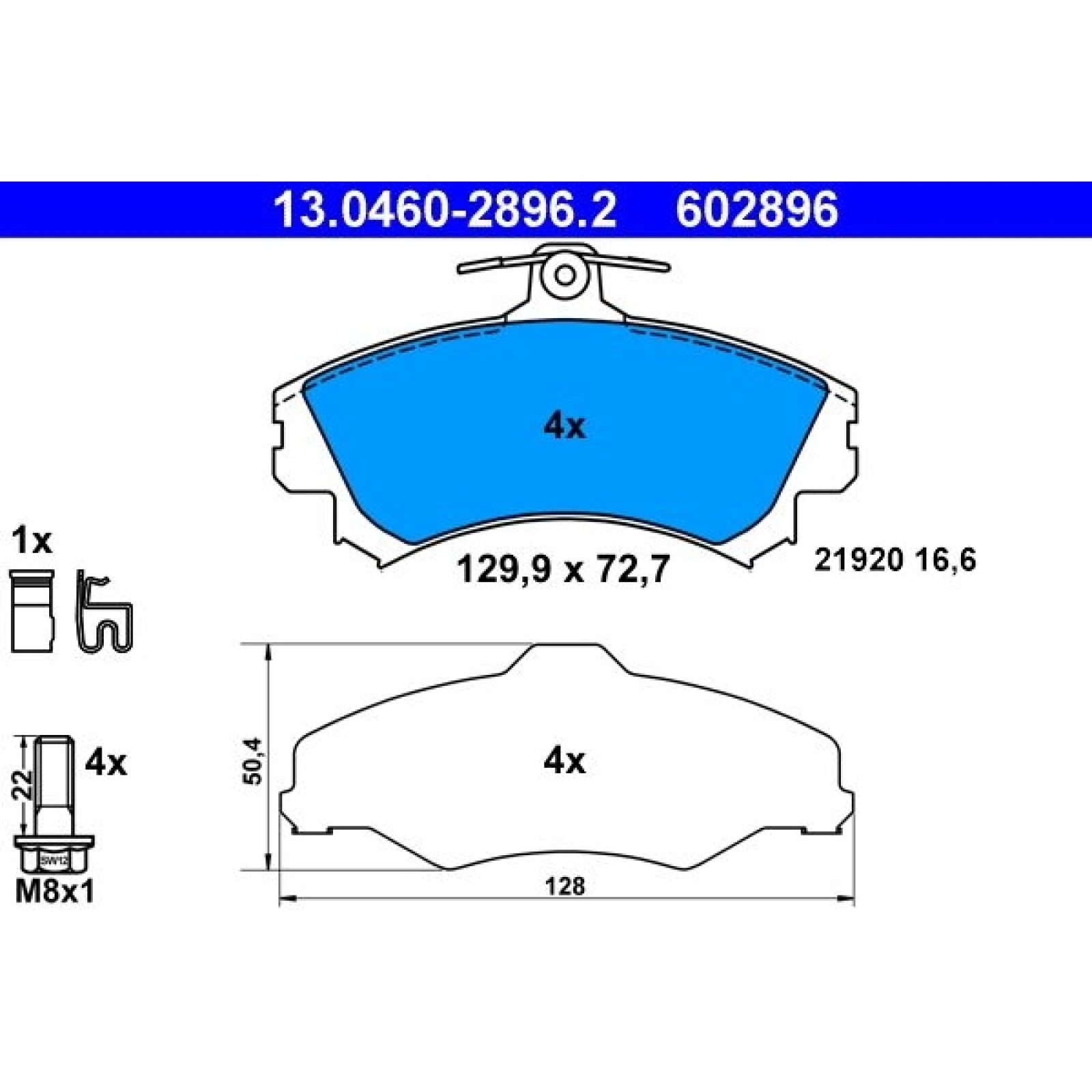 Bremsbelagsatz Mitsubishi P. Colt 1.1-1.5 04-12 13.0460-2896.2