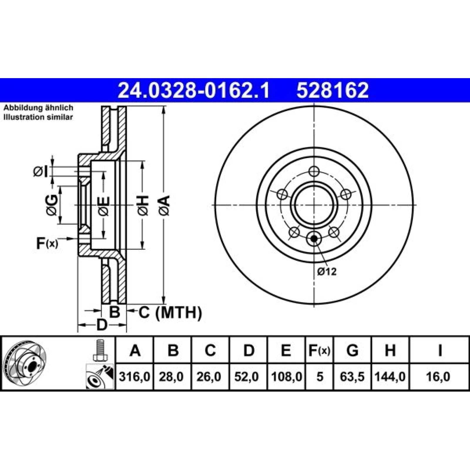 ATE Bremsscheibe VOLVO Vorderachse S60/S80/V60/V70/XC70 06- POWER DISC316 X 28WYSOKO NAW GLANYZE RUBAMI 24.0328-0162.1