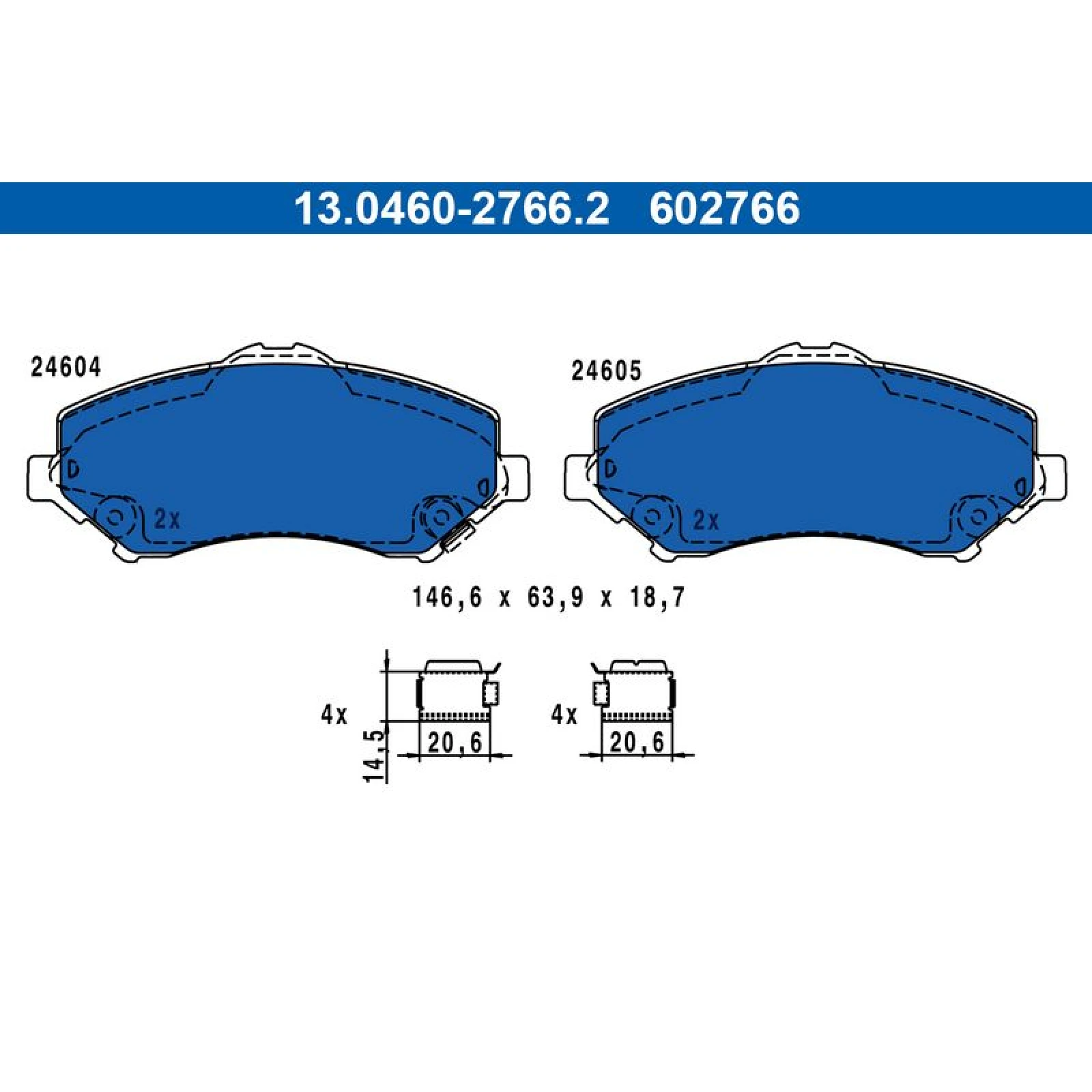 ATE Bremsbelagsatz Fiat Vorderachse Freemont 2.0 Jtd/2.4-3.6 11 13.0460-2766.2