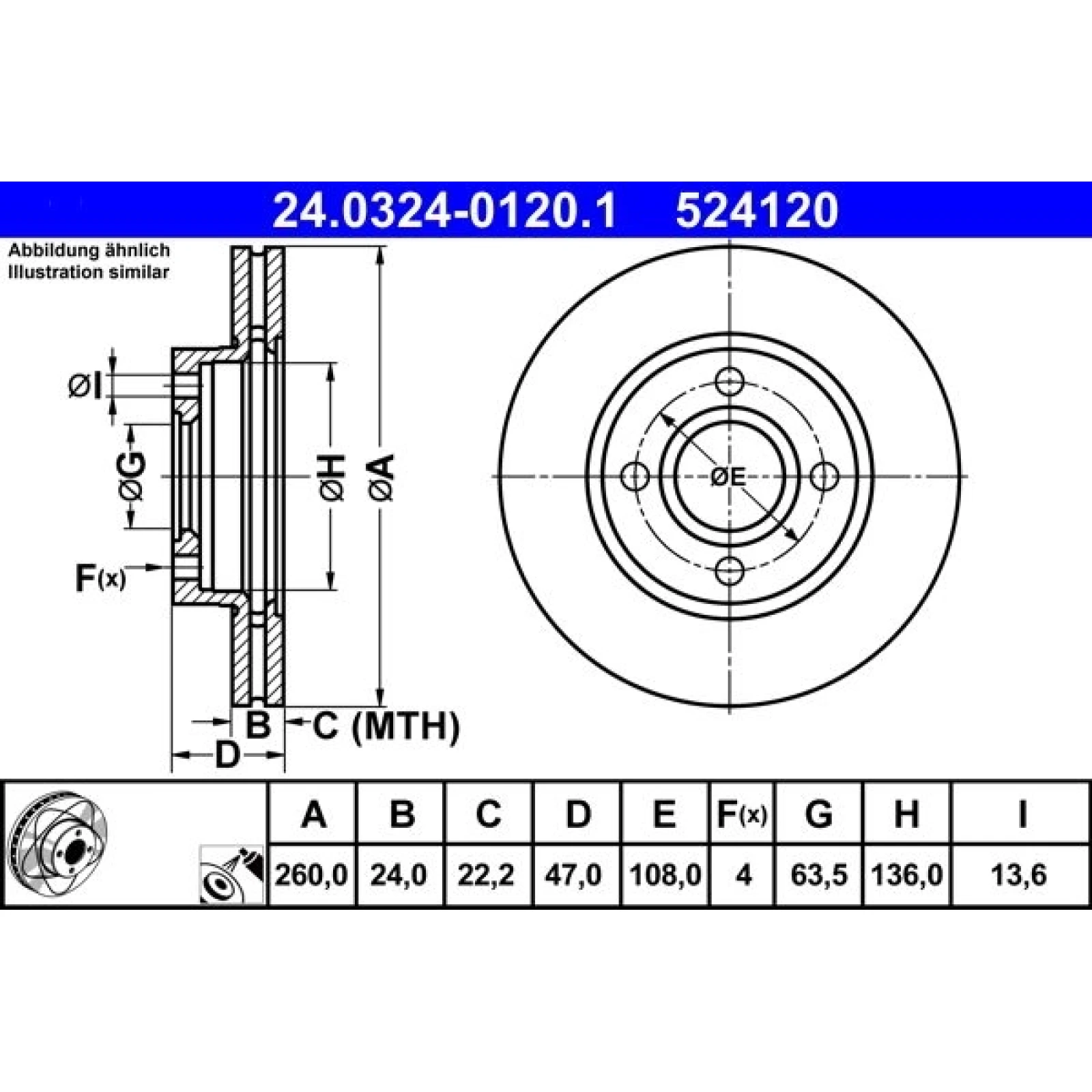 ATE Bremsscheibe 24.0324-0120.1