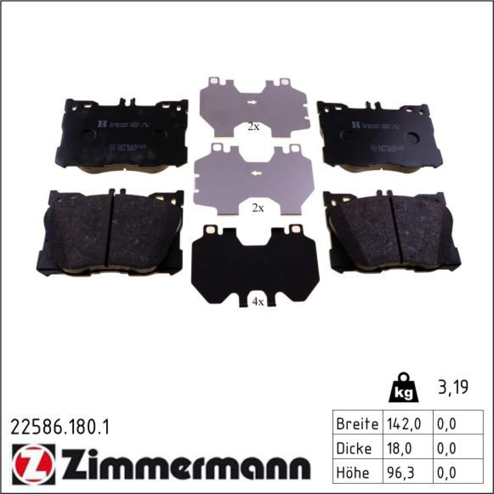 ZIMMERMANN Bremsbelagsatz, Scheibenbremse 22586.180.1