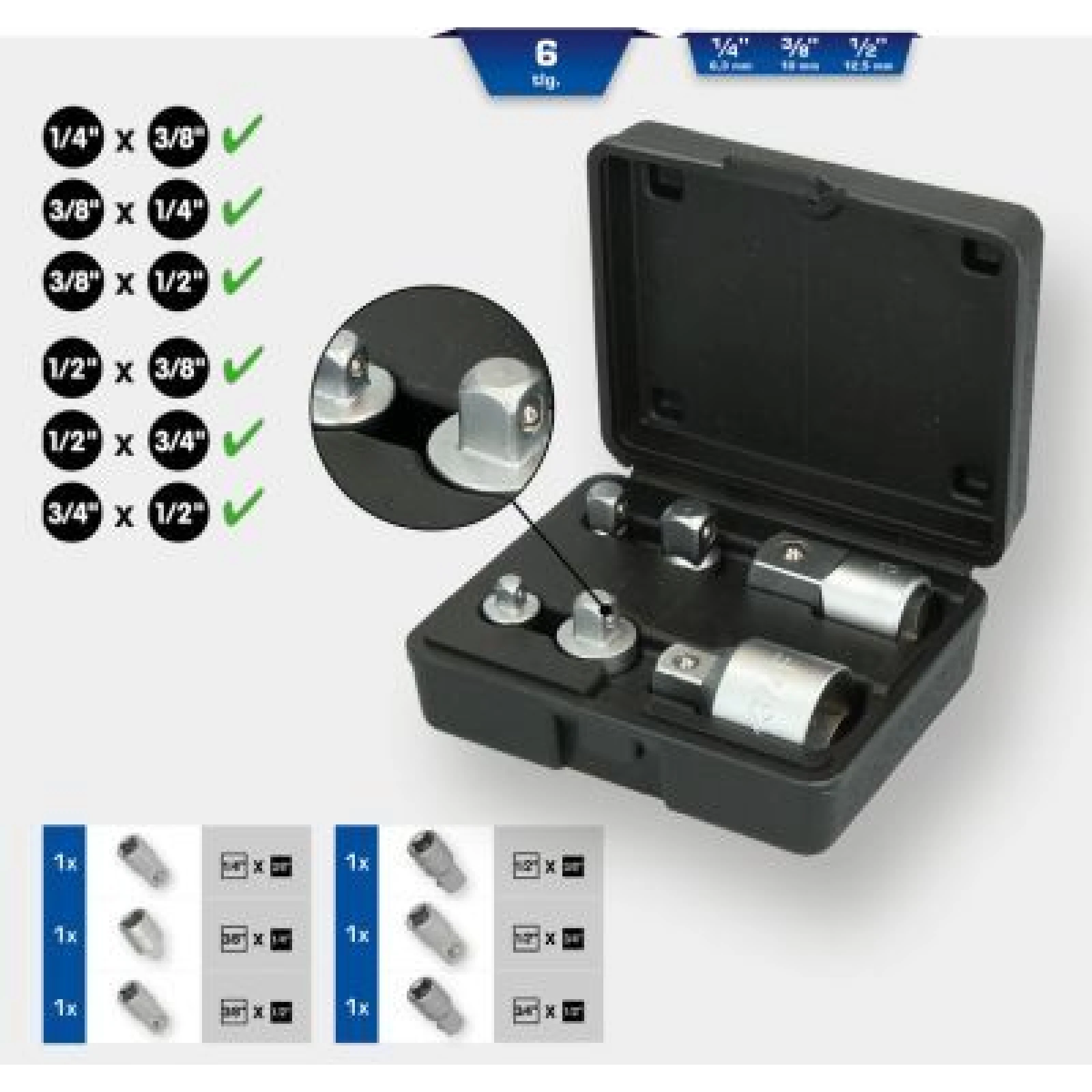 KS TOOLS Vergrößerungs-/Reduzieradapter-Satz, Knarre BT024006