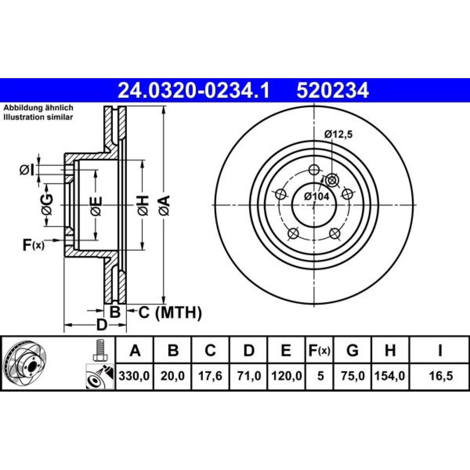 24.0320-0234.1 ATE Bremsscheibe BMW Hinterachse X3/X4 1.6-3.0 10- PowerDisc 24.0320-0234.1