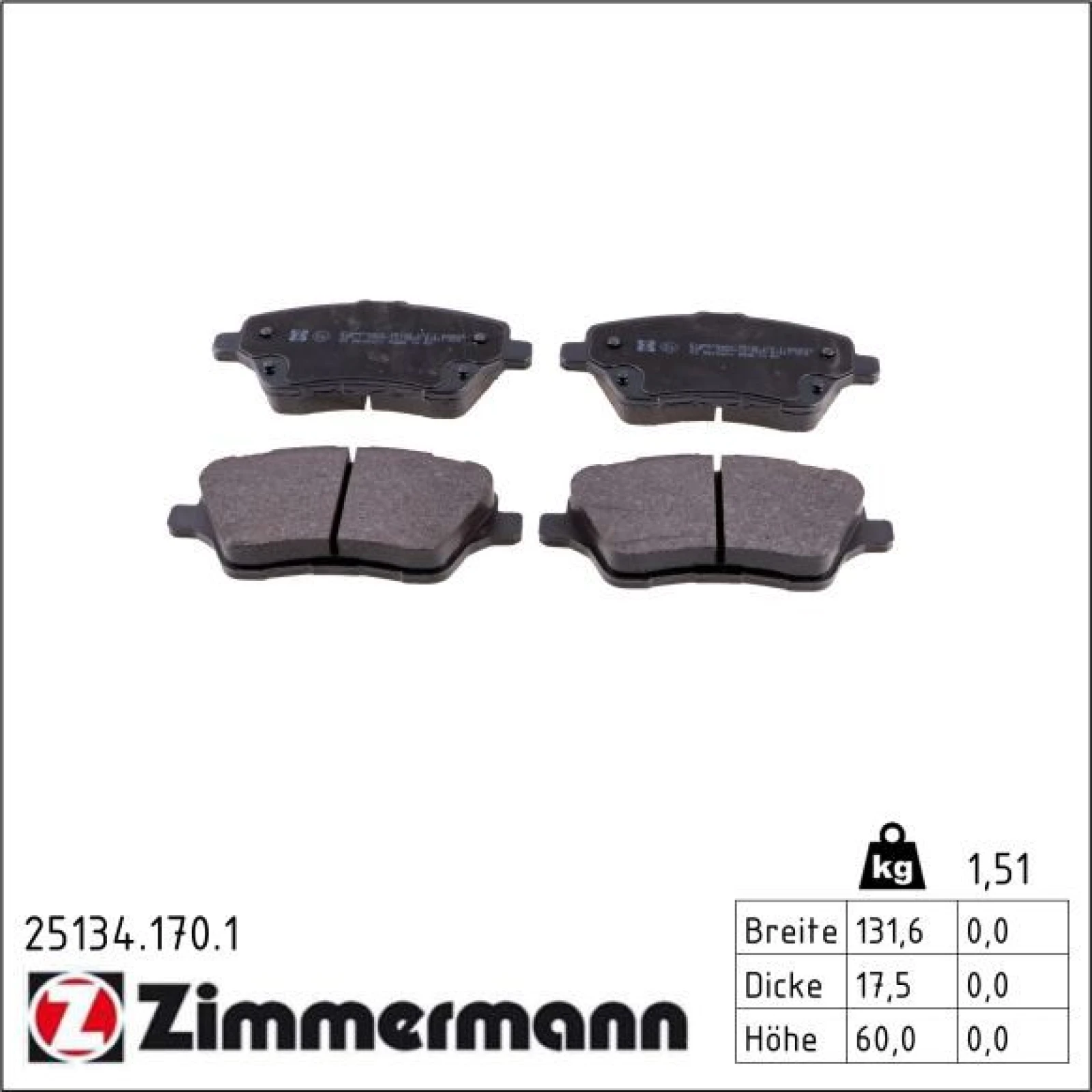 ZIMMERMANN Bremsbeläge 25134.170.1