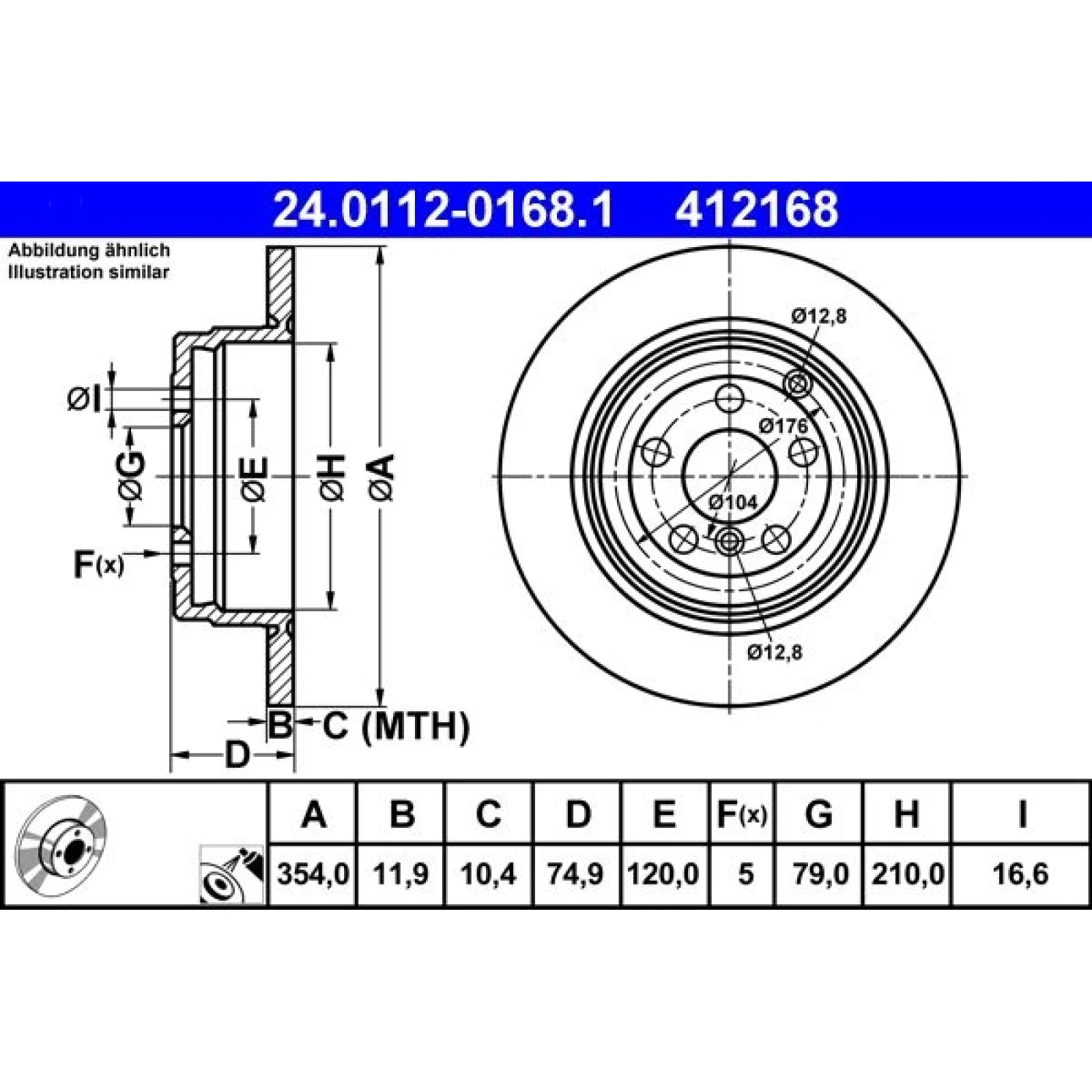 Bremsscheibe Land Rover P. Range Rover 3.0-3.6D/4.2-4.4 4X4 02-12 24.0112-0168.1