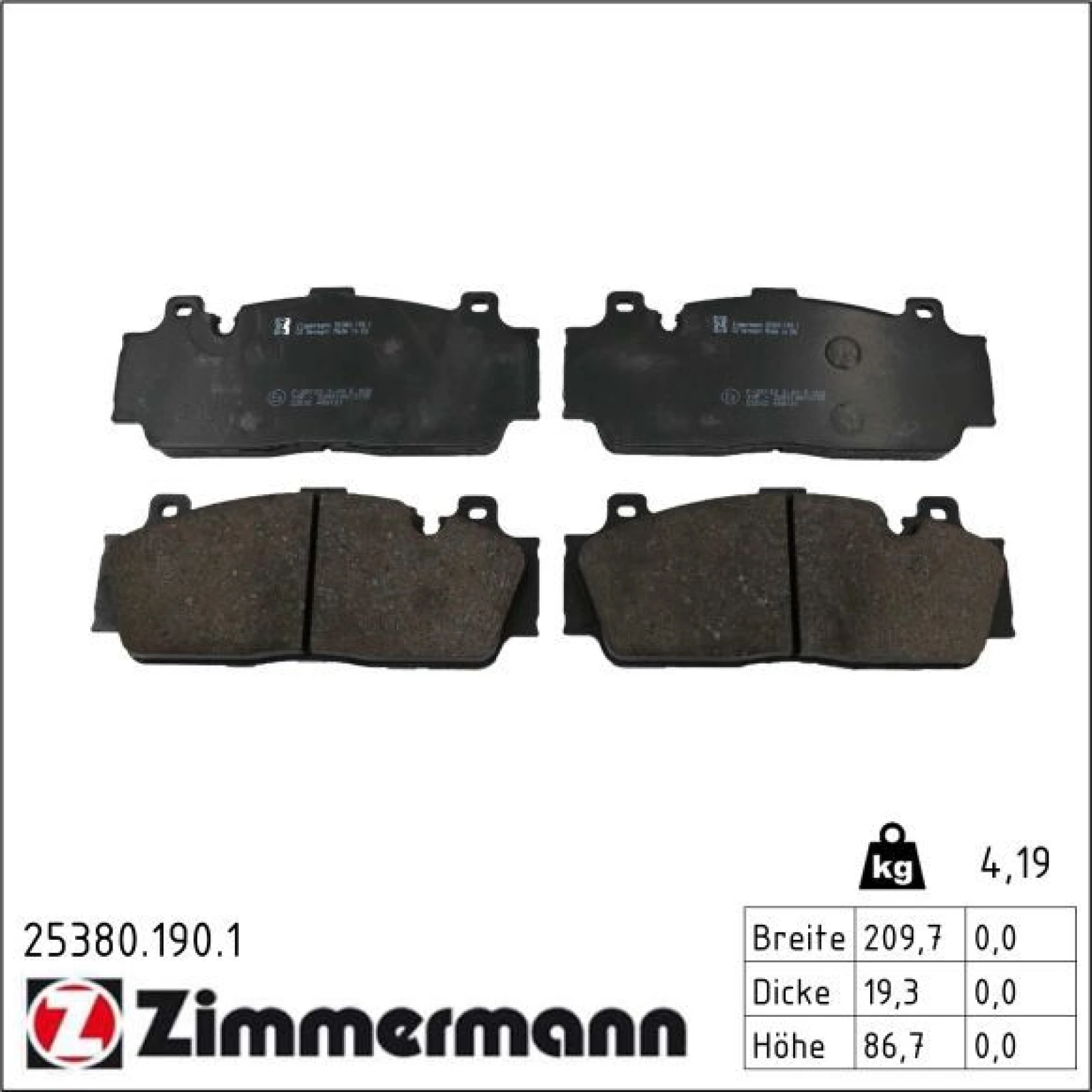 ZIMMERMANN Bremsbelagsatz, Scheibenbremse 25380.190.1