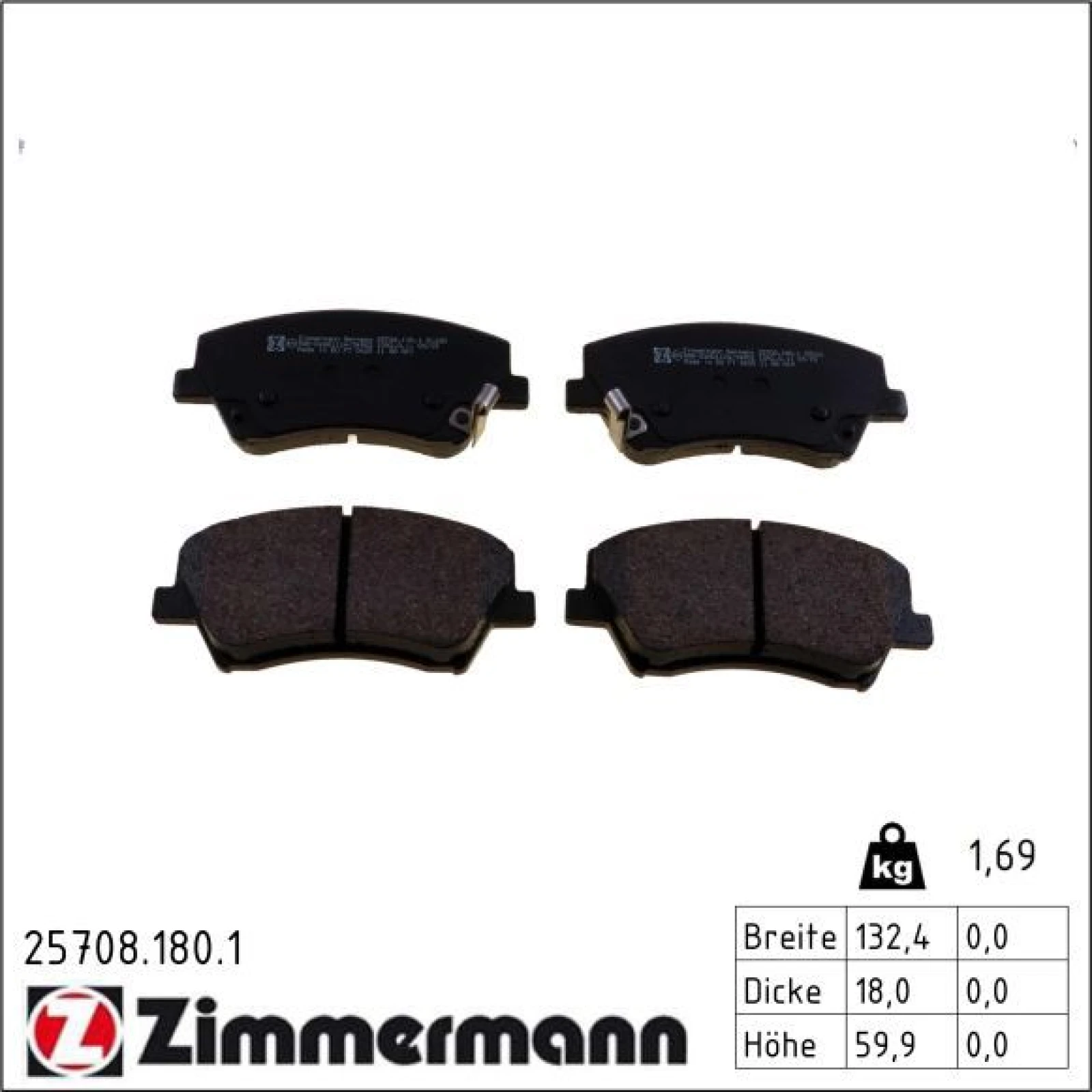 ZIMMERMANN Bremsbelagsatz, Scheibenbremse 25708.180.1