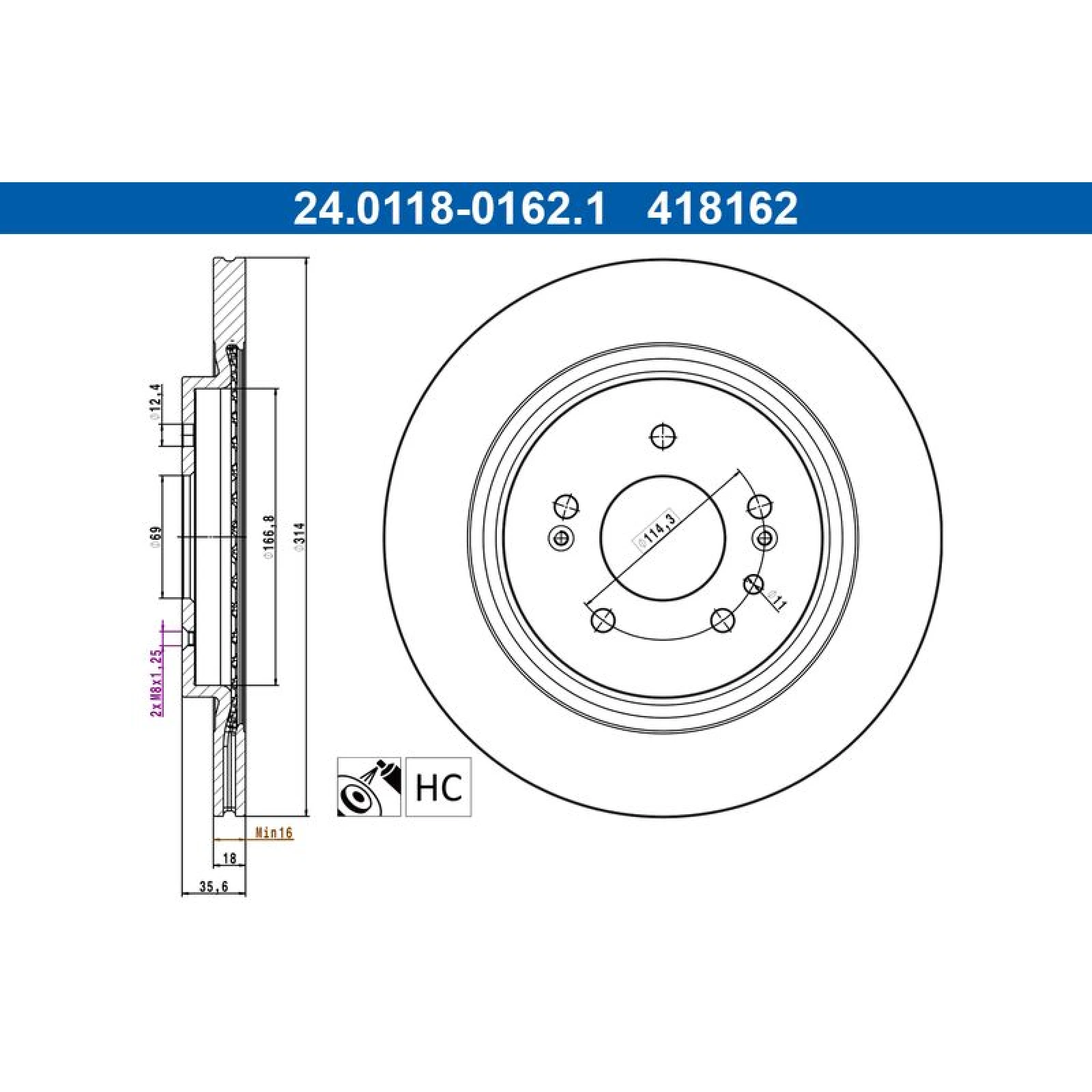 ATE Bremsscheibe 24.0118-0162