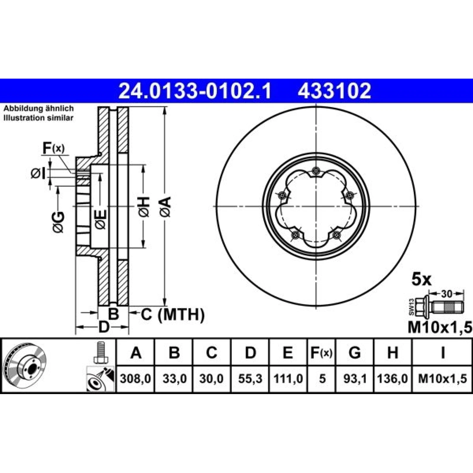 Bremsscheibe Ford P. Transit 2.0-2.2 Tdci 12 24.0133-0102.1