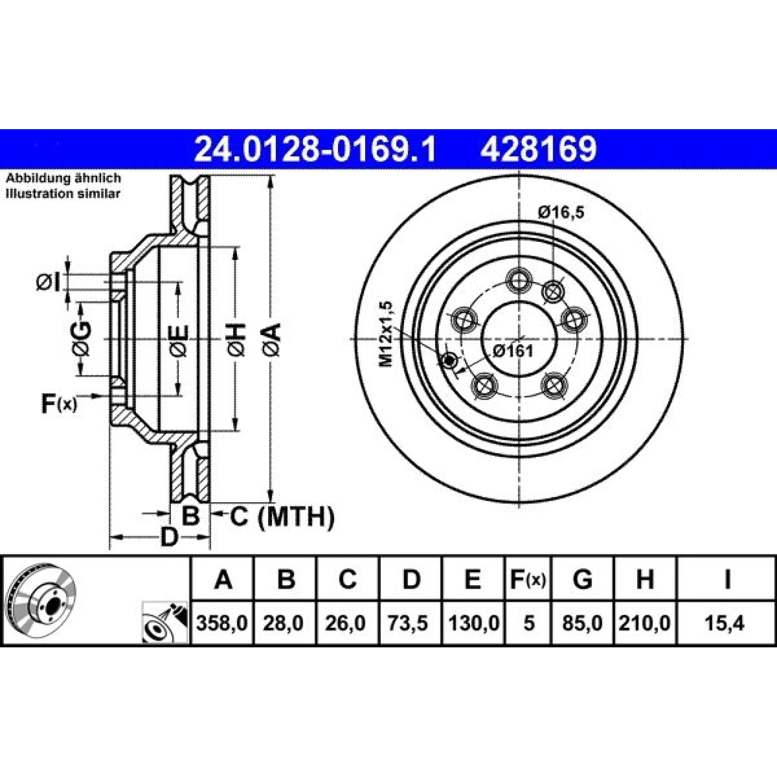 ATE Bremsscheibe VW Hinterachse Touareg 2.5-5.0 TDI 02-10 24.0128-0169.1